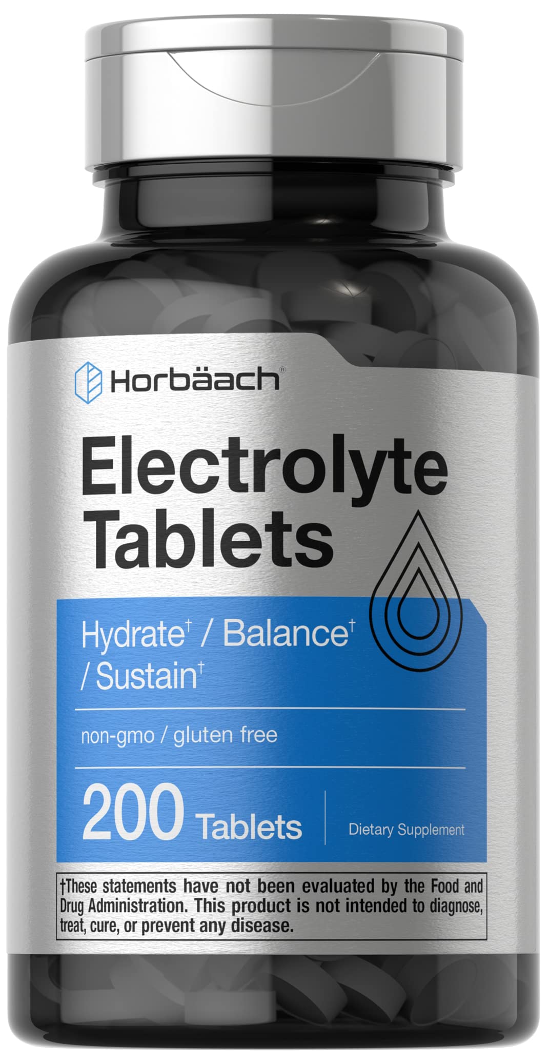 Horbäach Electrolyte Tablets | 200 Count | Helps Hydrate, Balance, & Sustain | with Calcium, Magnesium, Chloride, Sodium and Potassium | Vegetarian, Non-GMO & Gluten Free