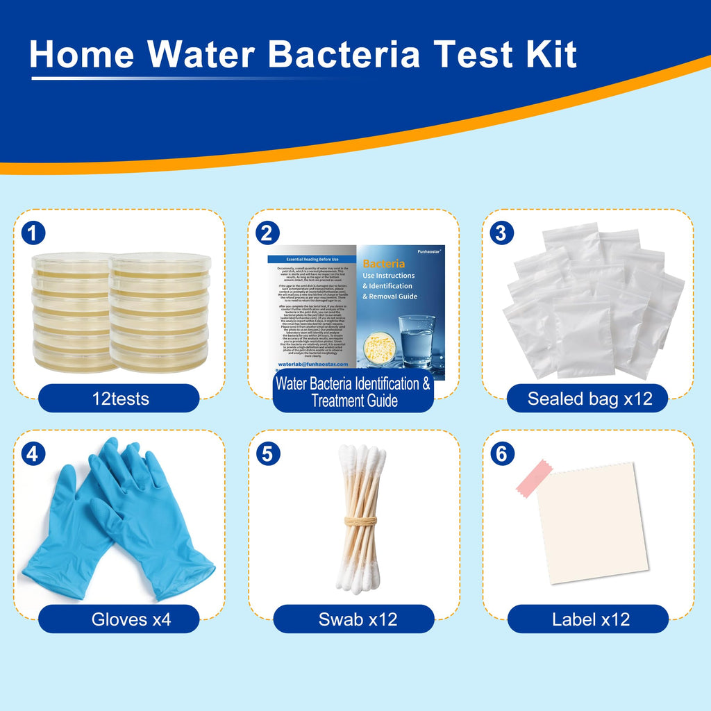 Bacteria Test Kits for Drinking Water - 12 Tests Detect Coliform, E.coli & All Bacteria | Home Quality Testing Kit for Well, Tap, Pool, Hot Tub & City Water | Easy DIY Tester with Free Lab Analysis Funhaostar Au supplements