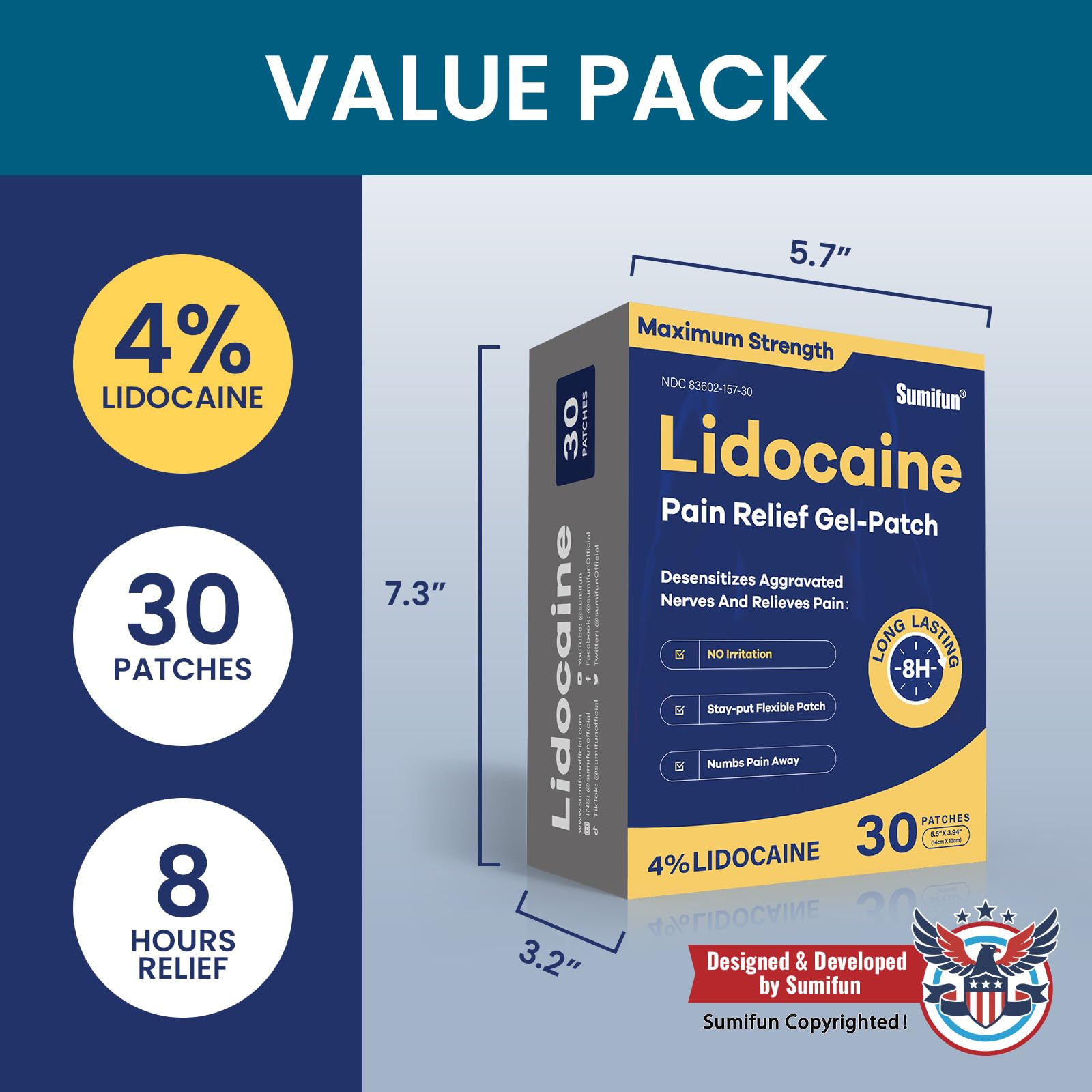 Sumifun 4% Lidocaine Pain Relief Patches 30 Count Maximum Strength Numbing Gel Patch for Back Knee Neck Joint Ache Muscle Soreness Topical Analgesic Sumifun Au supplements