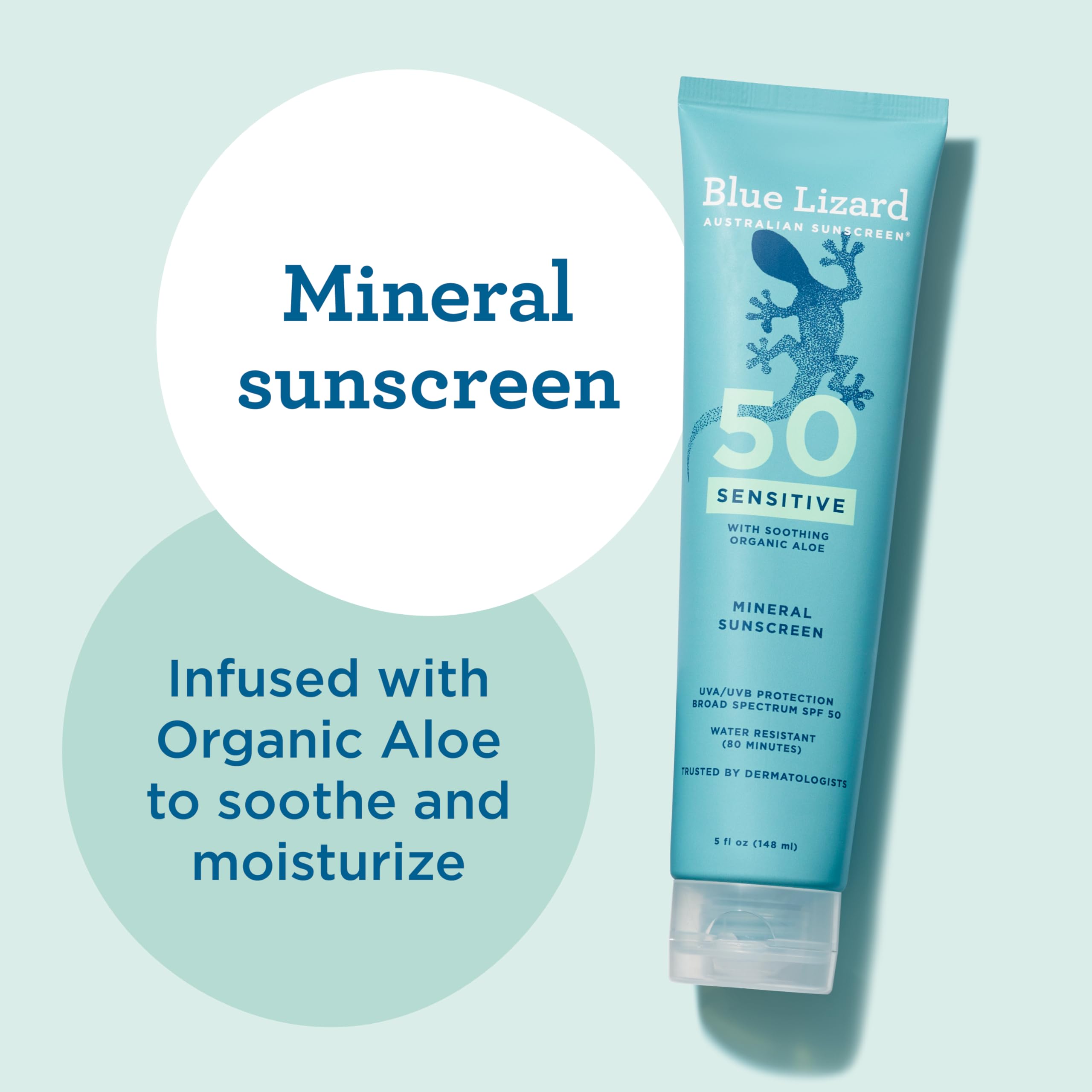 Blue Lizard Sensitive Mineral SPF 50 Sunscreen Lotion, 100% Mineral Sunscreen, UVA/UVB Protection