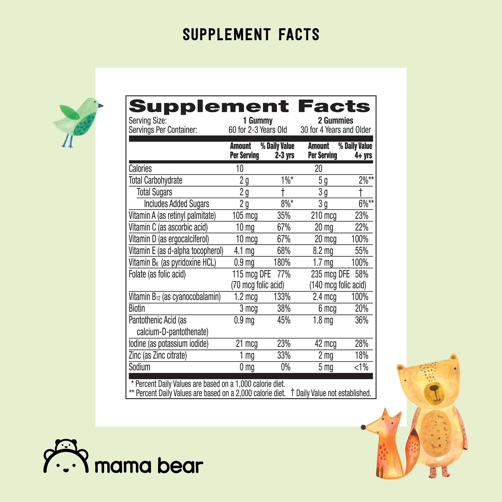 Amazon Brand - Mama Bear Organic Kids Multivitamin Gummies, Berry, Cherry & Orange, 60 Count, 1 Month Supply (Packaging May Vary)