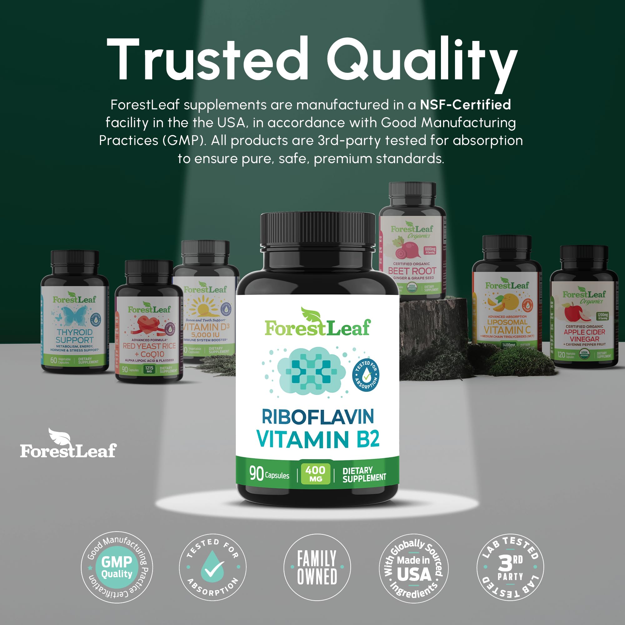 Vitamin B2 Riboflavin 400mg - Energy, Skin & Cellular Health Supplement - Nervous System Support - Vitamin B 2 Vit B - Non-GMO & Gluten Free - B2 Vitamin 400mg