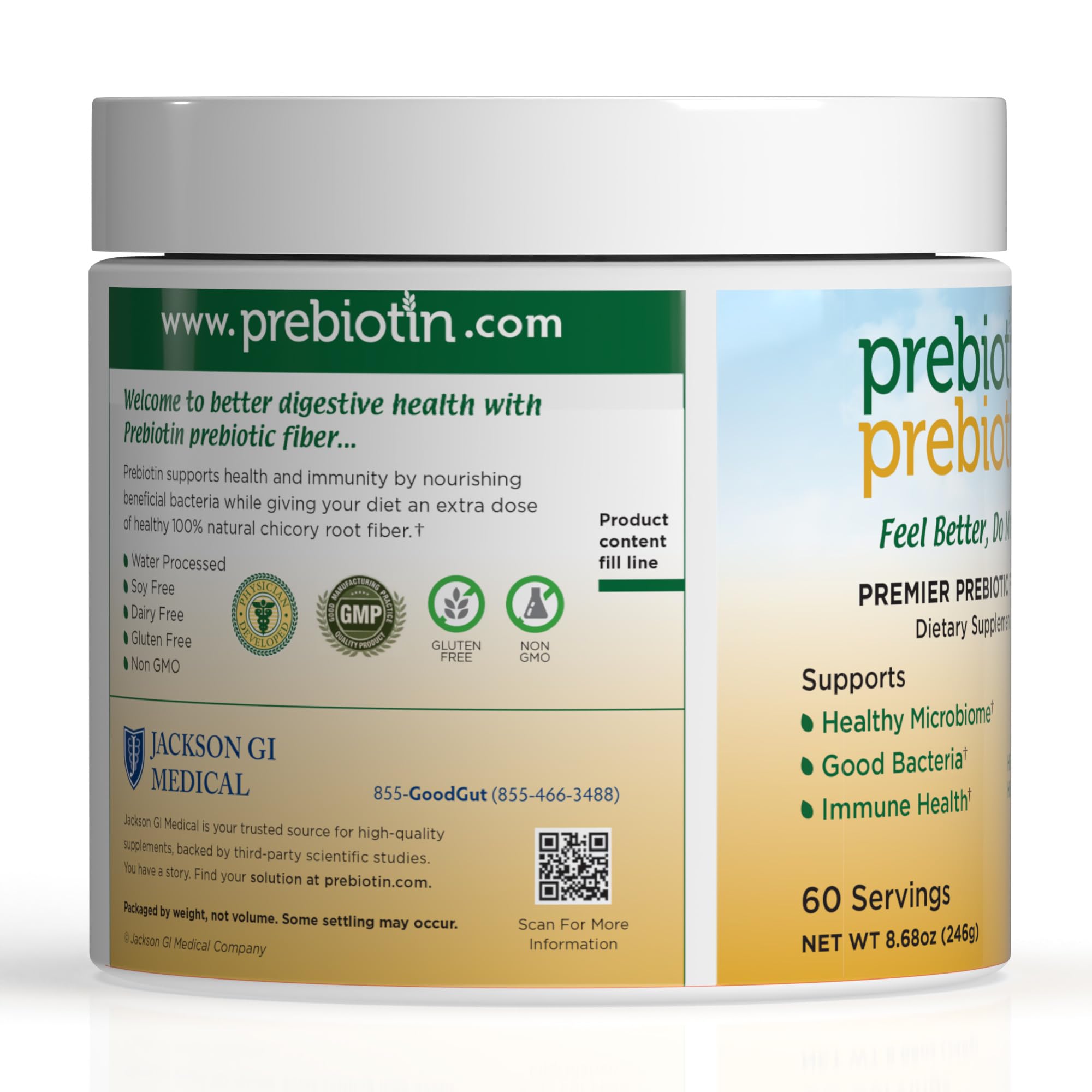 Prebiotin Prebiotic Fiber Supplement Powder  8.68 oz  Supports Digestive Health  High Fiber, Boosts Probiotics, Reduces Hunger  All-Natural, Gluten-Free