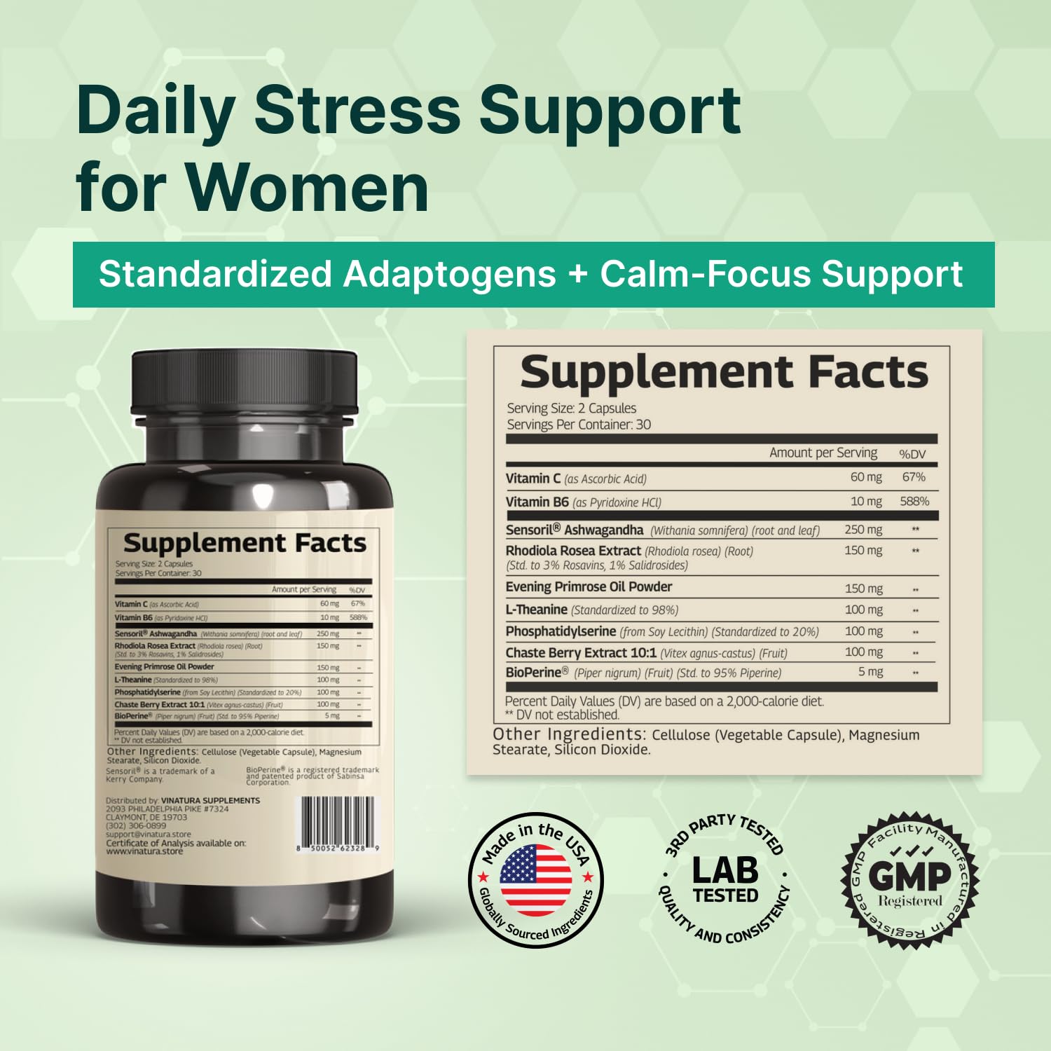 VINATURA Cortisol Supplements for Women - Cortisol Detox and Management - Adrenal Support, Stress Support, 60 Vegan Capsules VINATURA Au supplements