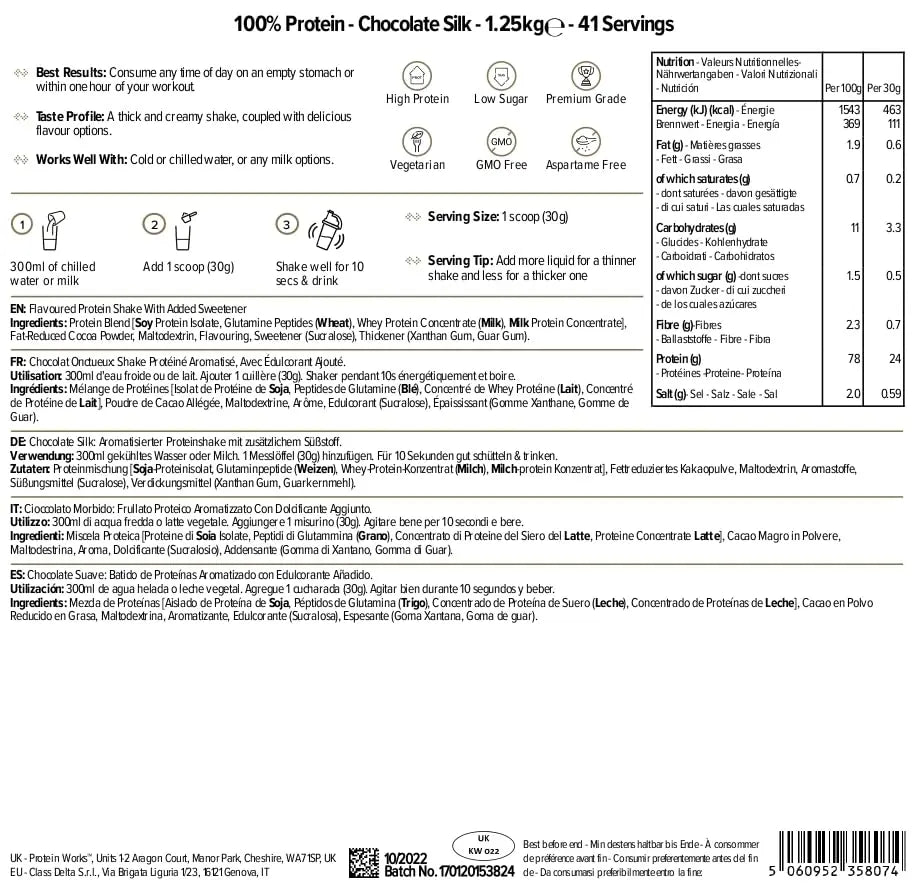 Protein Works - 100% Protein, 1.25kg, High Protein Blend, 41 Servings, Chocolate Silk Protein Works Au supplements