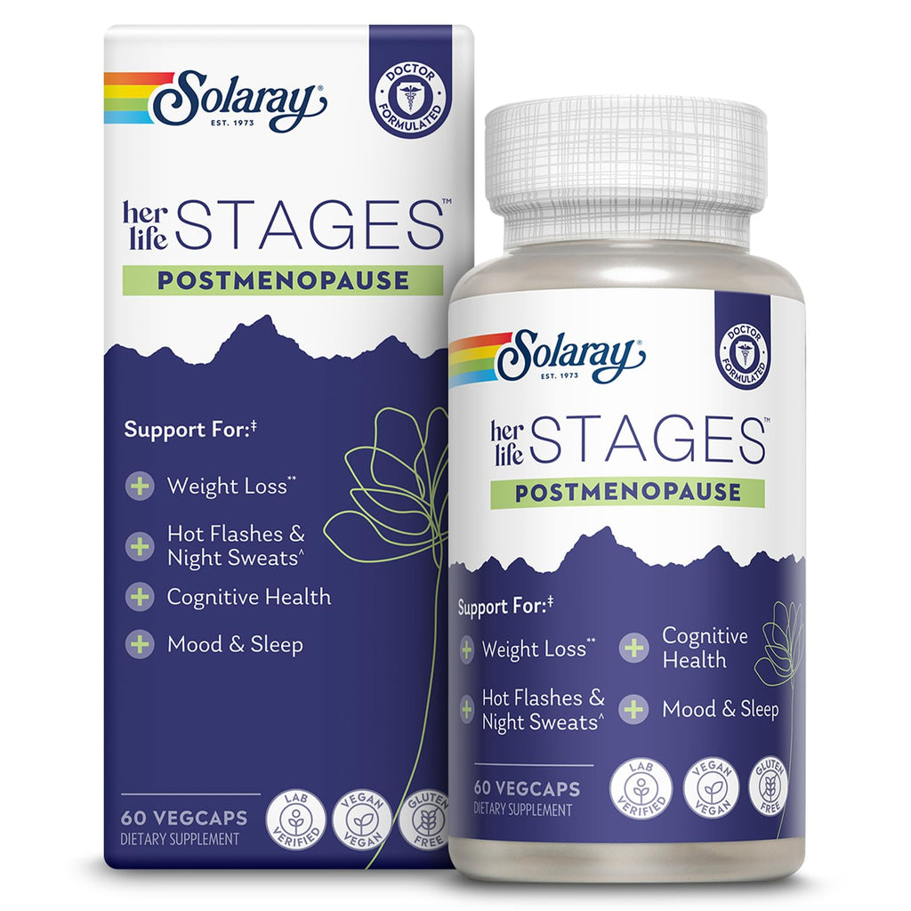 SOLARAY Postmenopause her Life Stages - Post Menopause Supplements for Women with Resveratrol - Vegan and Made Without Hormones - 60-Day Guarantee - Vegan, Lab Verified - 30 Servings, 60 VegCaps SOLARAY Au supplements