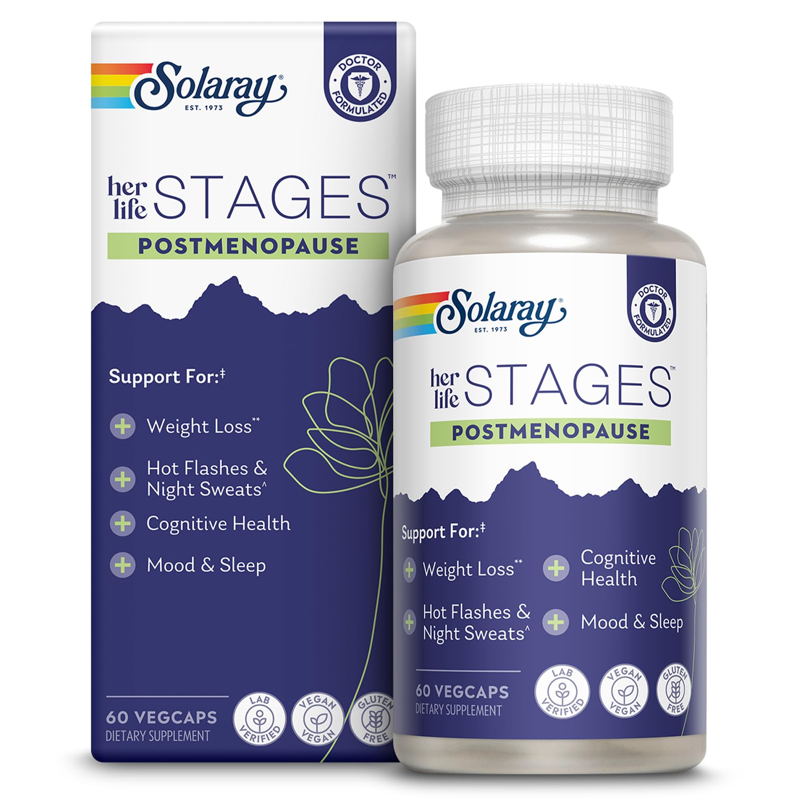 SOLARAY Postmenopause her Life Stages - Post Menopause Supplements for Women with Resveratrol - Vegan and Made Without Hormones - 60-Day Guarantee - Vegan, Lab Verified - 30 Servings, 60 VegCaps SOLARAY Au supplements