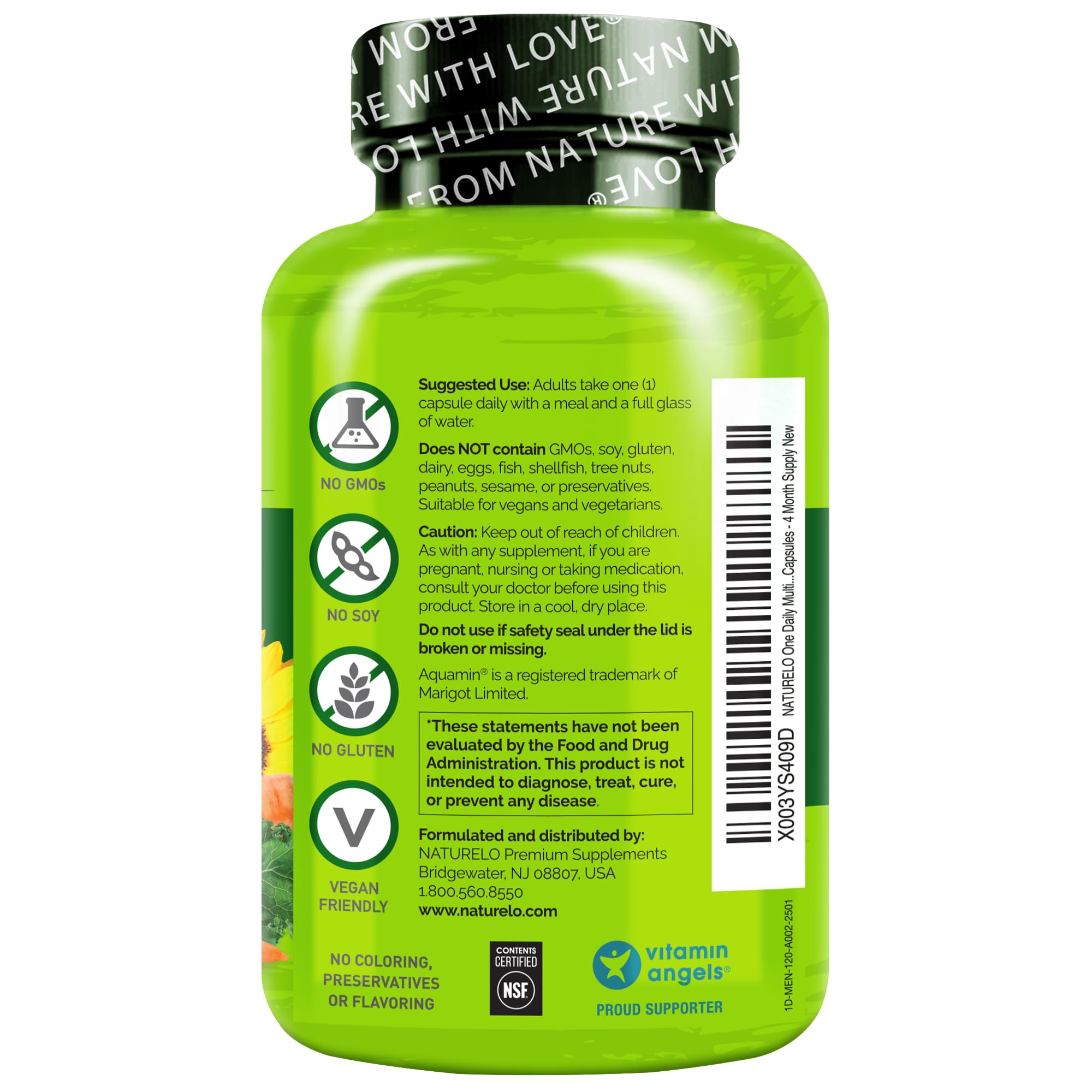 NATURELO Mens Multivitamins - One Daily Multivitamin for Men with Vitamins, Minerals & Organic Whole Foods, Boost Energy & Health