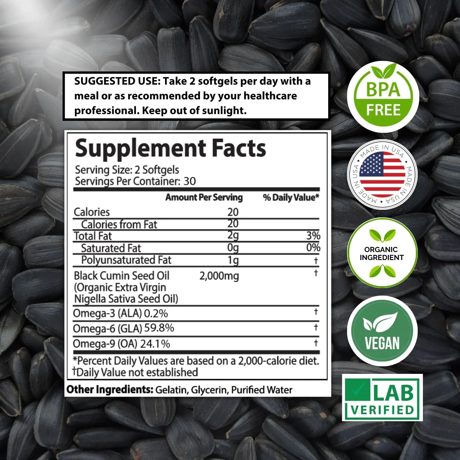 Organic Black Seed Oil 2000mg - 60 Softgel Capsules (Non-GMO) Premium Cold-Pressed Mother Nature Organics Superfoods for Organic Living Au supplements