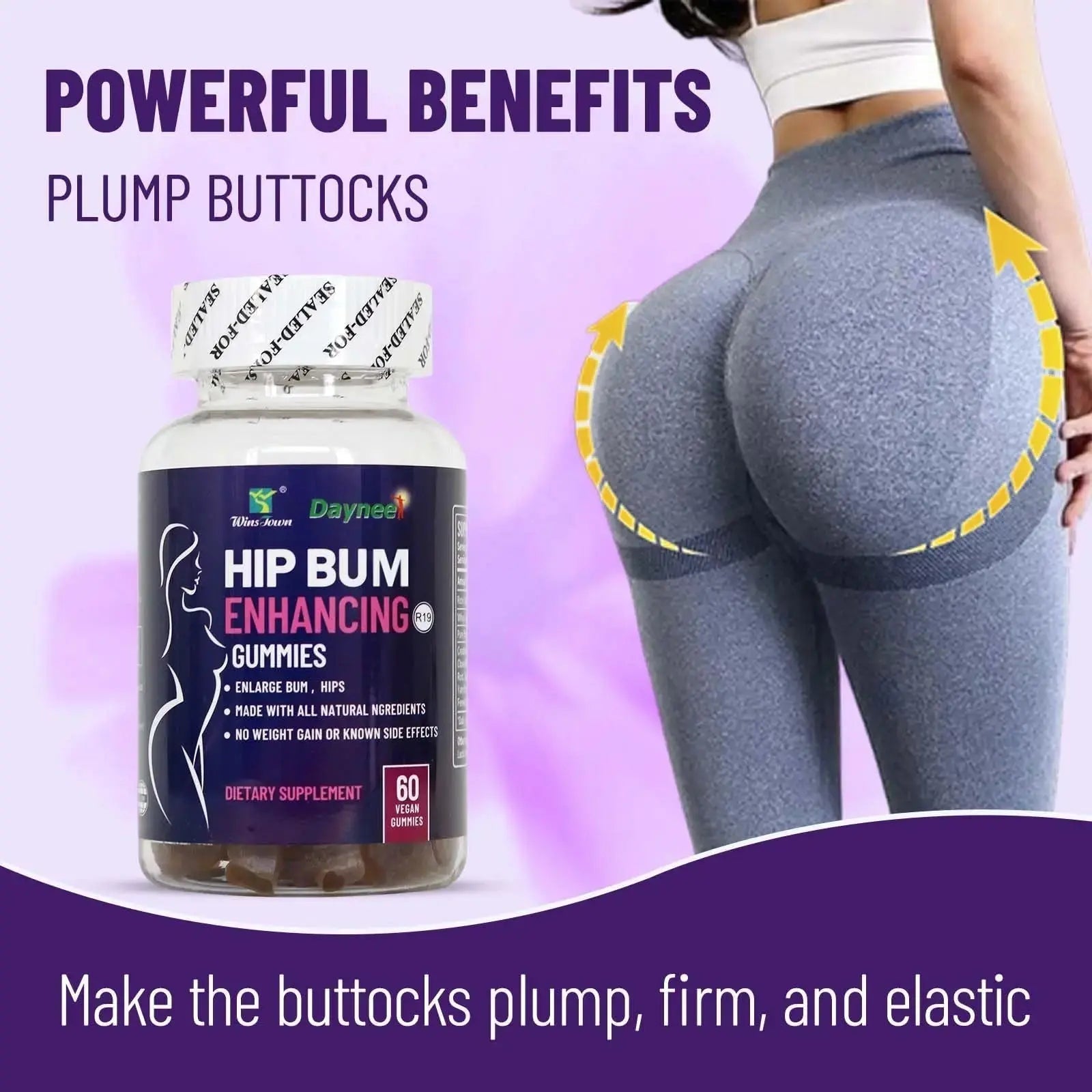 Wins Town Hip Butt Enhancement Gummies, Booty Multivitamins Supplements for Firm and Lift Bigger Buttocks for Women, 60 Count Wins Town Au supplements