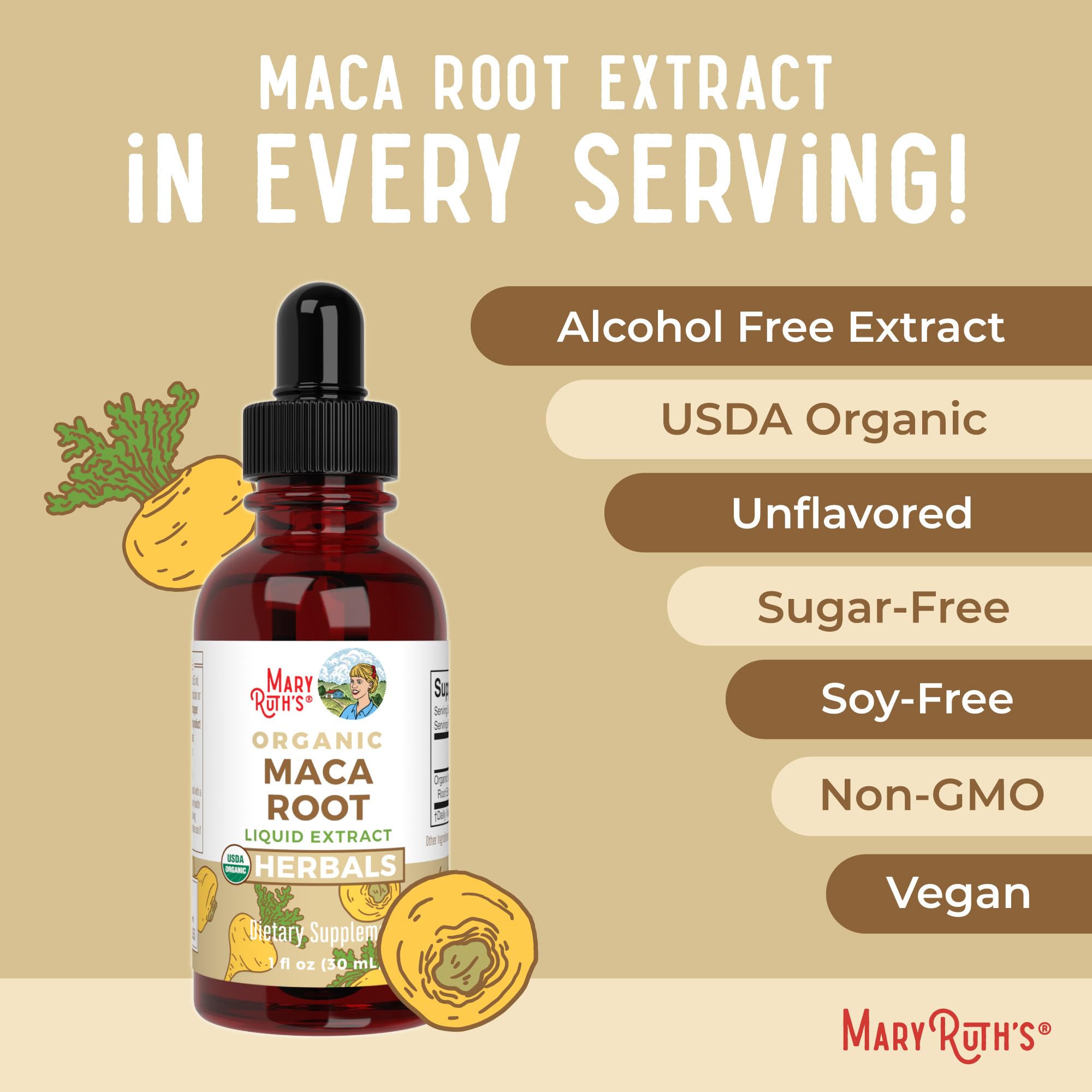 MARYRUTH'S USDA Organic Maca Root Liquid Drops | Vegan | Non-GMO | Gluten Free | Alcohol Free | 1 Fl Oz