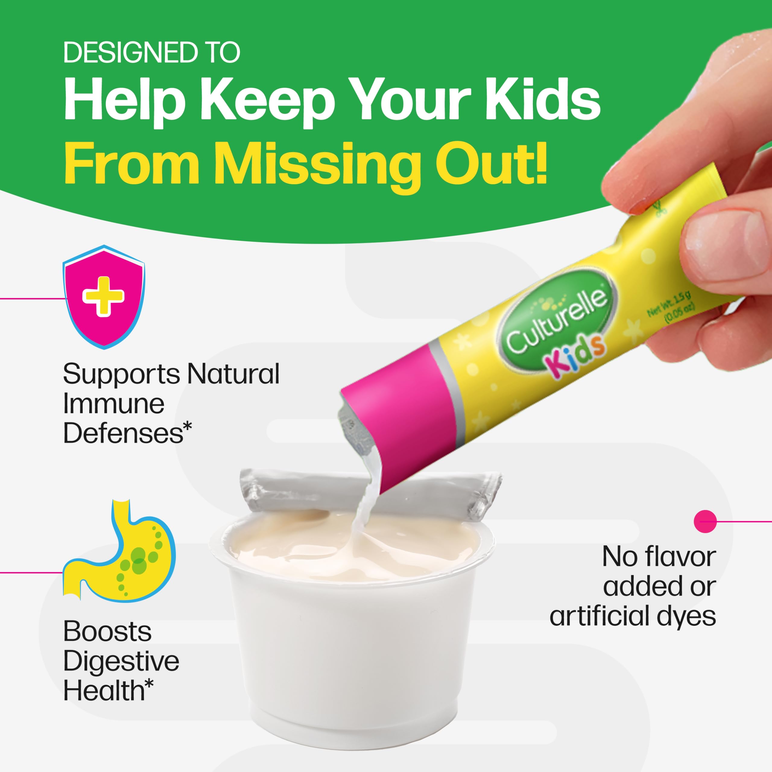 Culturelle Kids Daily Probiotic Packets for Kids, (Ages 3+) - 50 Count – From the #1 Pediatrician-Recommended Brand – Flavorless Daily Probiotics
