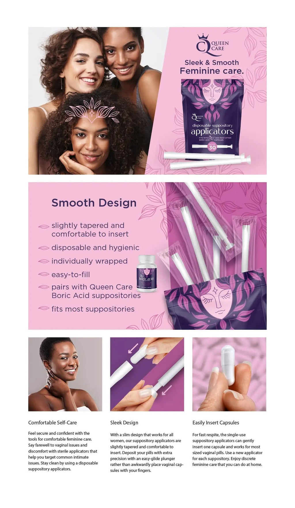 Queen Care - Disposable Suppository Applicator, Boric Acid Applicator, Feminine Care Suppository Applicator Queen Care Au supplements