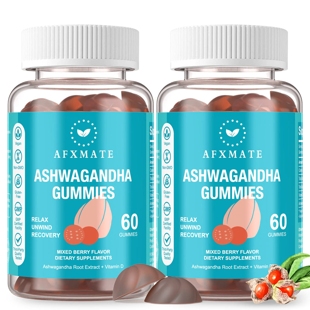 AFXMATE Ashwagandha Gummies & Vitamin D Gummies for Men & Women 120 Count Aswangdha Supplement (Non-GMO, Sugar Free & Gluten Free) AFXMATE Au supplements