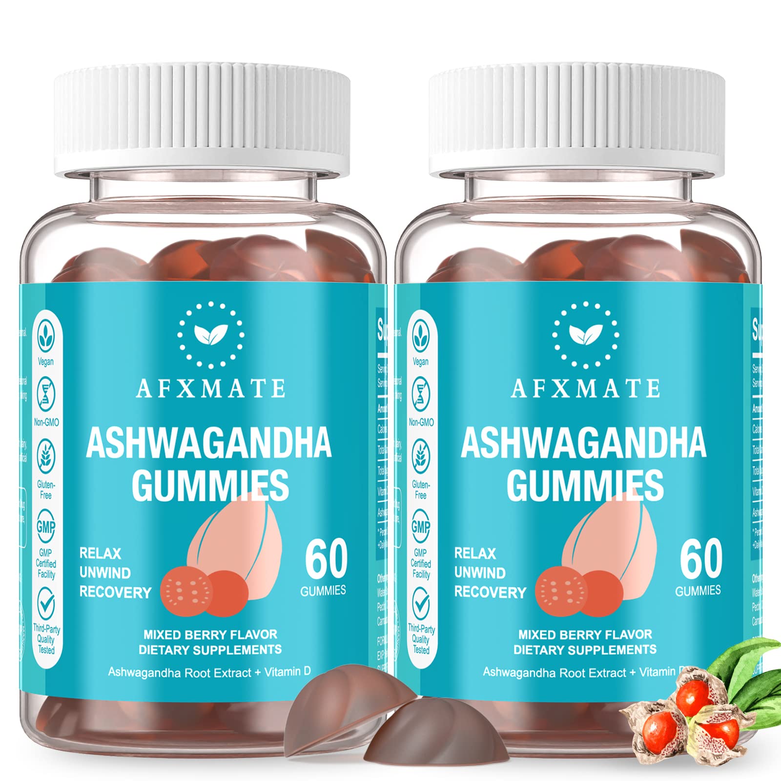AFXMATE Ashwagandha Gummies & Vitamin D Gummies for Men & Women 120 Count Aswangdha Supplement (Non-GMO, Sugar Free & Gluten Free) AFXMATE Au supplements