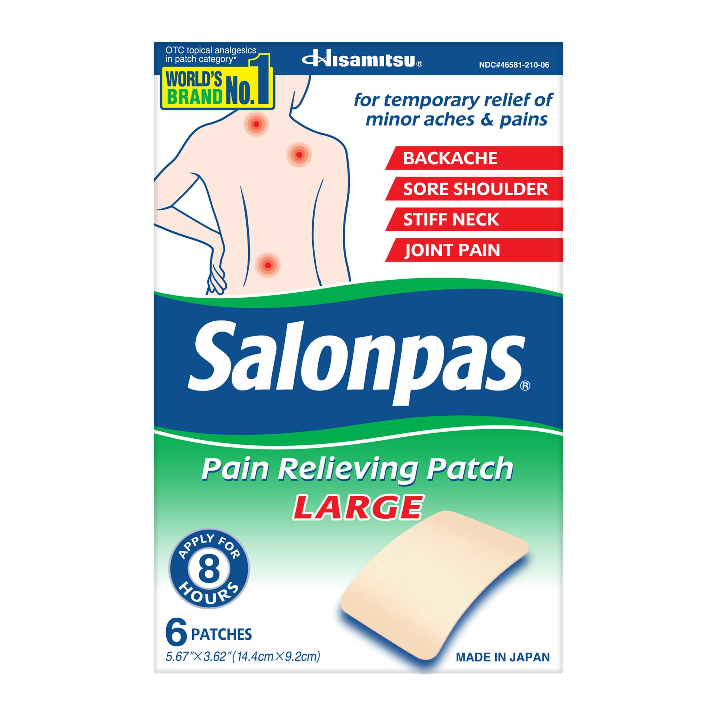 Salonpas Pain Relieving Patch, Large, 6 Count, for Back, Neck, Shoulder, Knee Pain and Muscle Soreness, 8 Hour Pain Relief Salonpas Au supplements