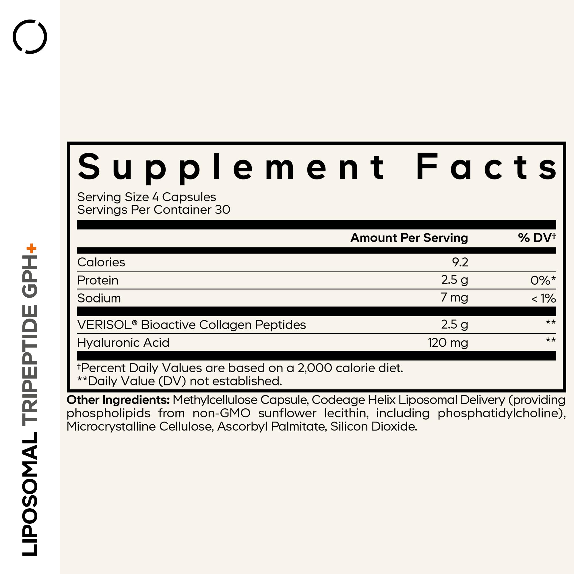 Codeage Liposomal Tripeptide GPH+ Supplement - Verisol Bioactive Beauty Collagen Peptides - Hyaluronic Acid - Skin Structure Support - GPH Tripeptide - Glycine–Proline–Hydroxyproline - 120 Capsules Codeage Au supplements