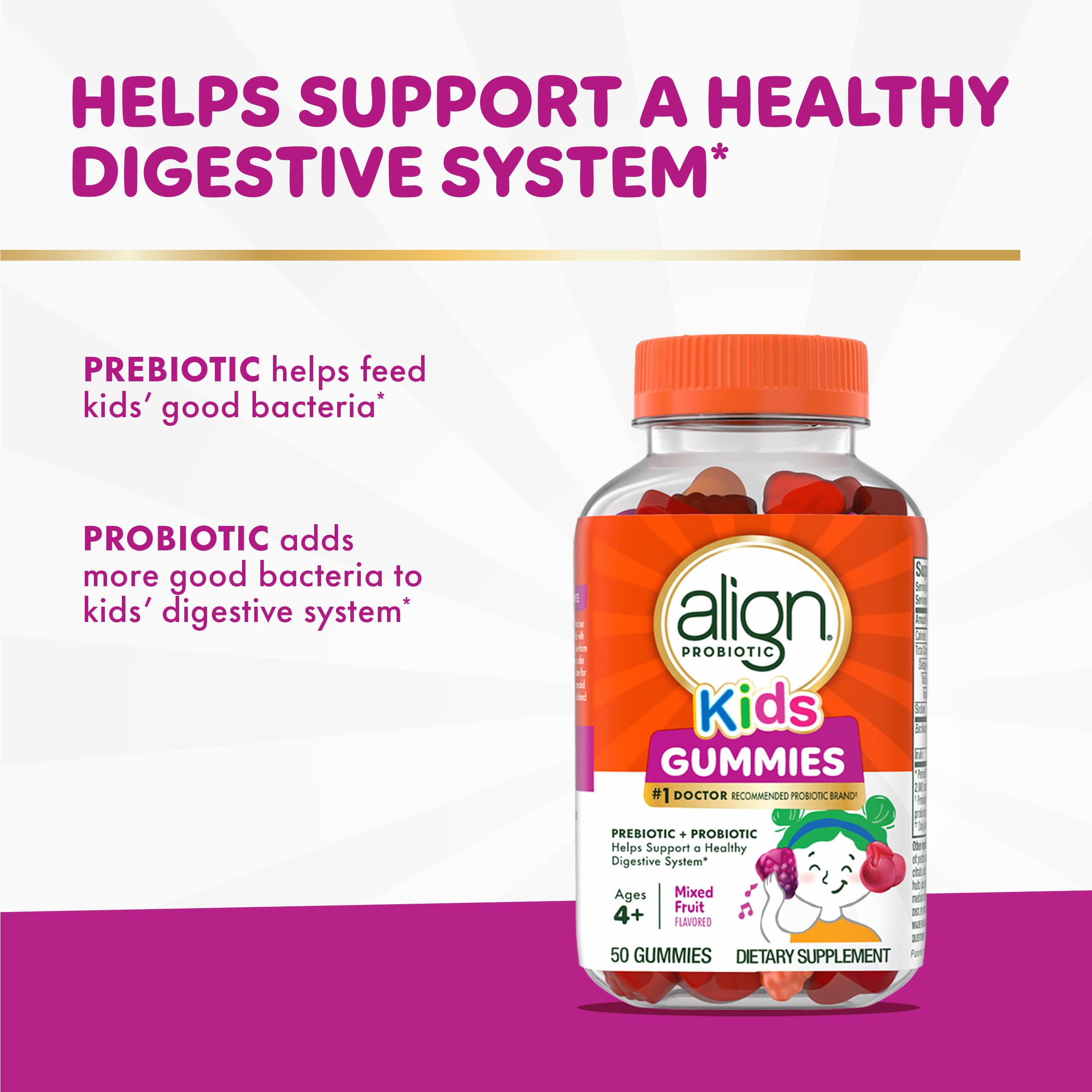 Align Probiotic, Kids Gummies, Prebiotic + Probiotic helps support a healthy digestive system*, #1 Doctor Recommended Probiotic Brand