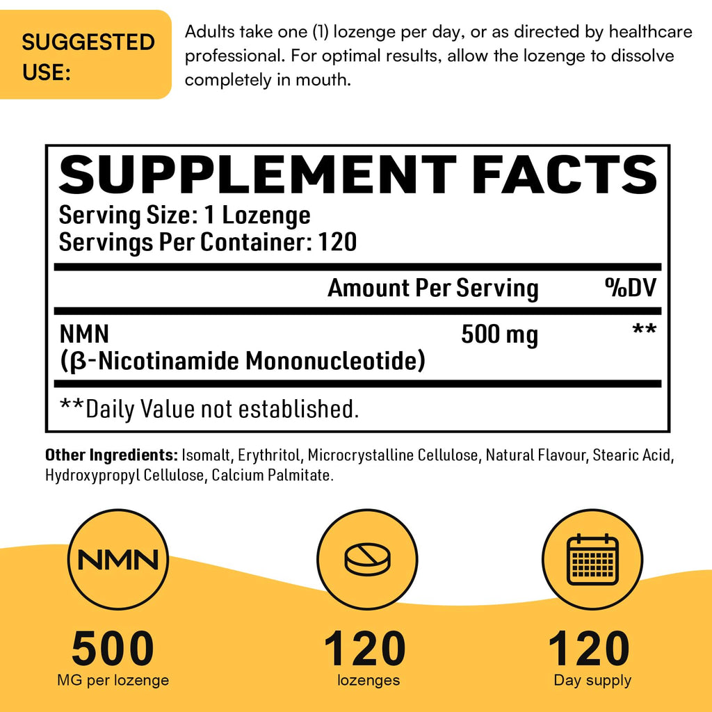 Sublingual NMN 500mg, Max Absorbency & Fast-Acting NMN Supplement（120-Day Supply）, 99% Pure NMN (Nicotinamide Mononucleotide) for NAD, Cell, Immune, Energy, Muscle, Anti-Aging, Longevity, 120 Lozenges Enprotess Au supplements