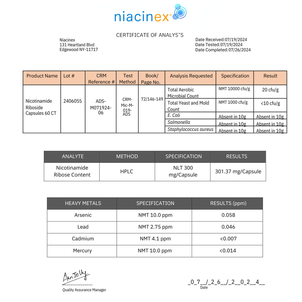 Niacinex NAD+ Supplement - 600mg Pure Nicotinamide Riboside (NR) - Healthy Aging, Mental Clarity & Energy Booster - Cell Regeneration Supplements for Women and Men - 60 NAD Plus Capsules - Made in USA Niacinex Au supplements