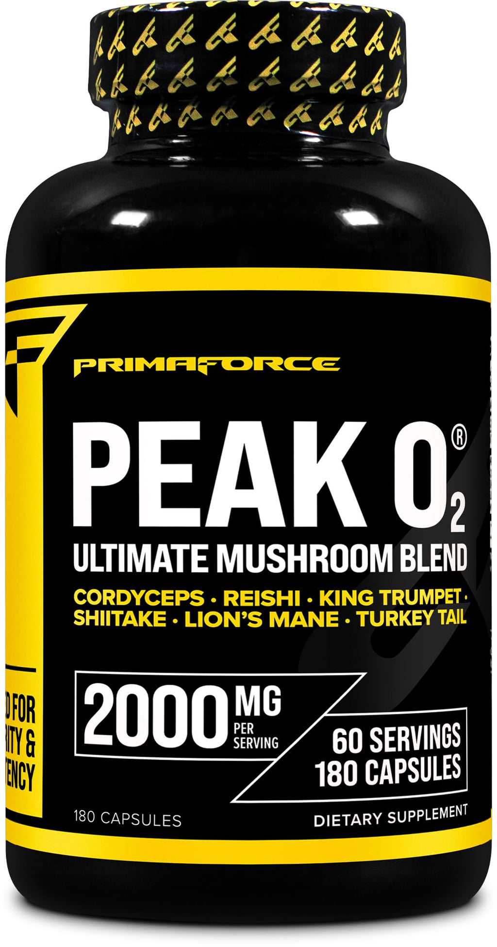 Primaforce Peak O2 Performance Mushroom Powered Oxygen Absorption Booster (180 Capsules) (2,000 mg Per Serving, 60 Servings) - Athletic Performance Supplement, Ultimate Mushroom Blend Primaforce Au supplements