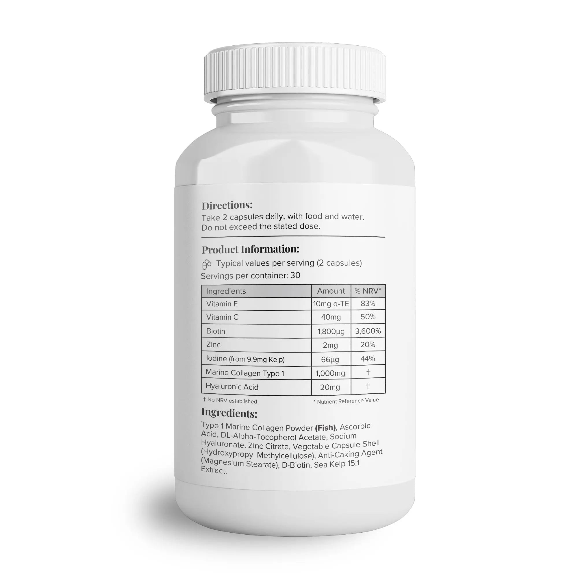 Hey Nutrition Collagen Complex Hyaluronic Acid & Sea Kelp Vitamin E, C, Biotin - Healthy Nails, Skin, Hair Joints Metabolism Hey Nutrition Au supplements