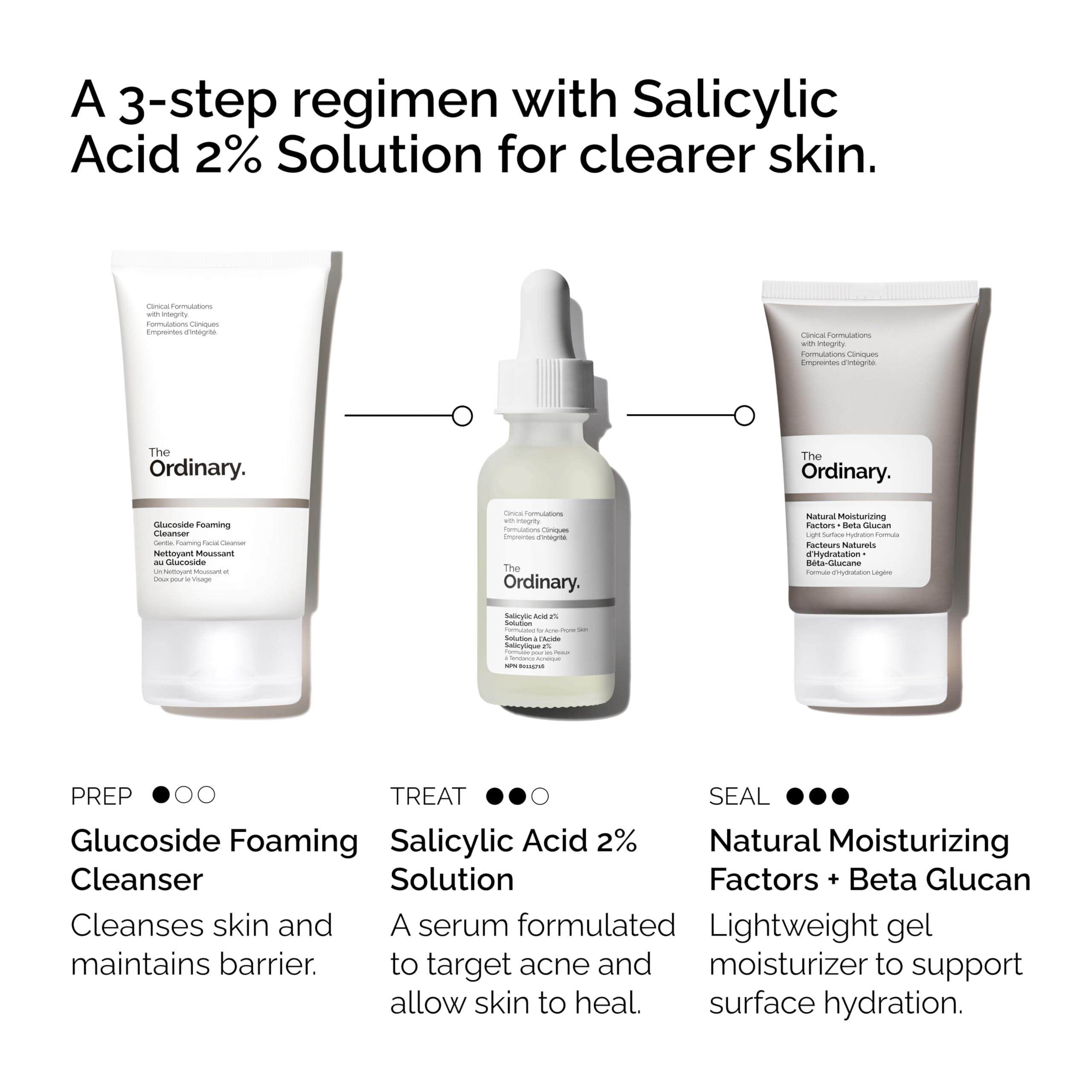The Ordinary The Acne Set, 3-Step Skin Regimen with Glucoside Foaming Cleanser, Salicylic Acid 2% Solution