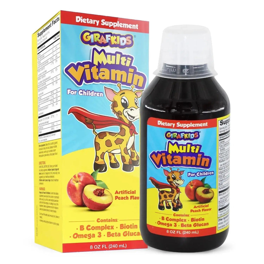 GirafKids Liquid Multivitamin for Kids Ages 4+, 8oz - Daily Child Vitamins with Biotin, Vitamin A, B Complex, Folic Acid, Omega-3 & Beta Glucan PHARMADEL Au supplements