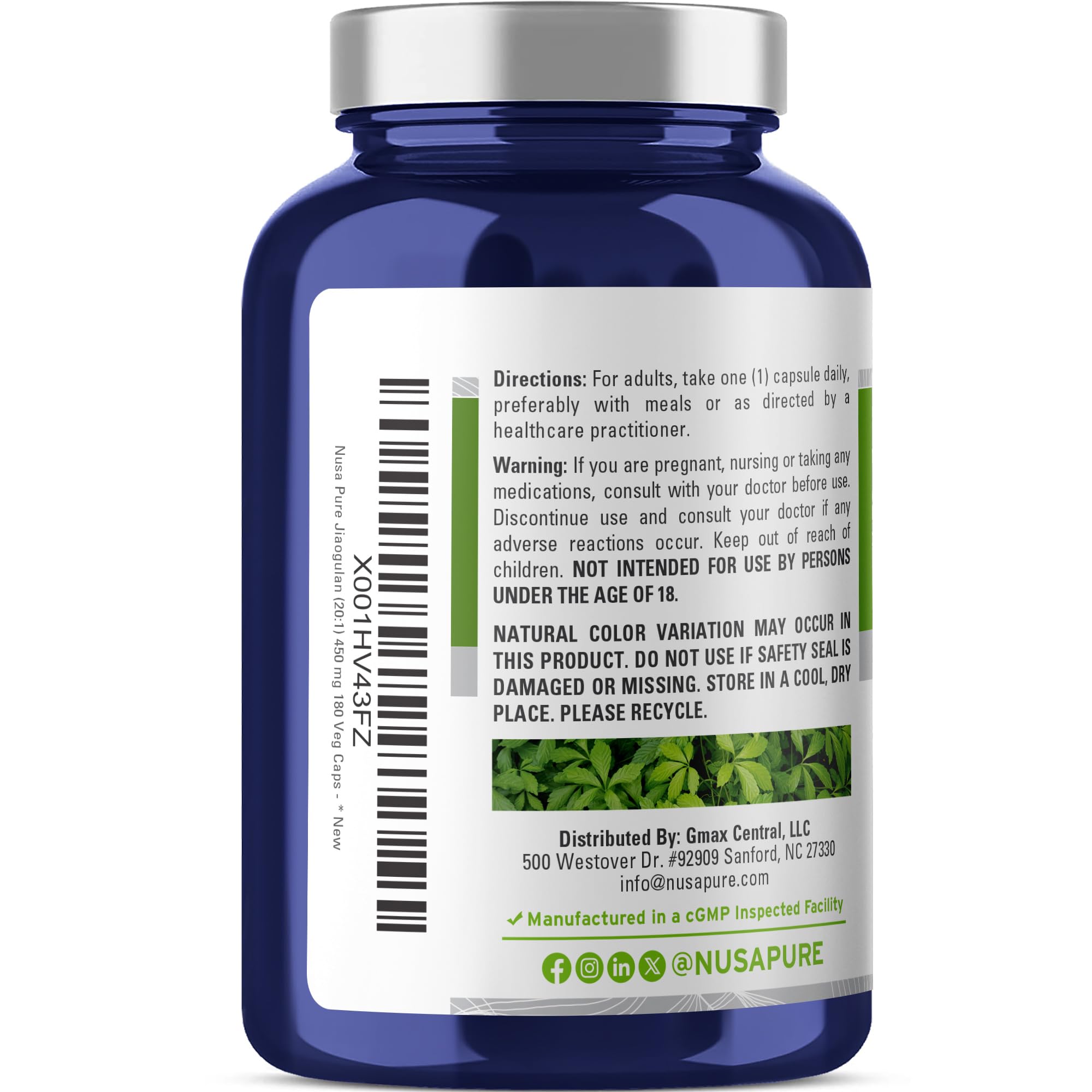NusaPure Jiaogulan 20:1 Extract, 450 mg Equivalent to 9,000mg 180 Veggie Capsules (Vegetarian, Non-GMO, Vegan) Gynostemma Pentaphyllum NusaPure Au supplements
