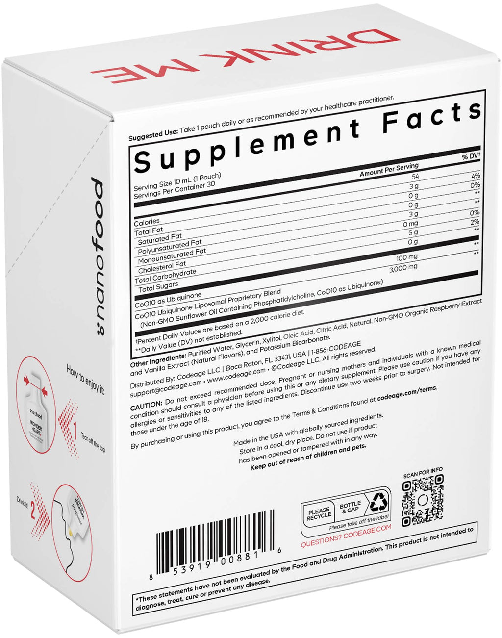 Codeage Wonder Heart Liquid CoQ10 Liposomal Ubiquinone Supplement, Coenzyme Q10 Heart Vitamins, Non-GMO Sunflower Phosphatidylcholine Vegan Blend, Raspberry Flavored Softgel, Pack of 30 Pouches Codeage Au supplements