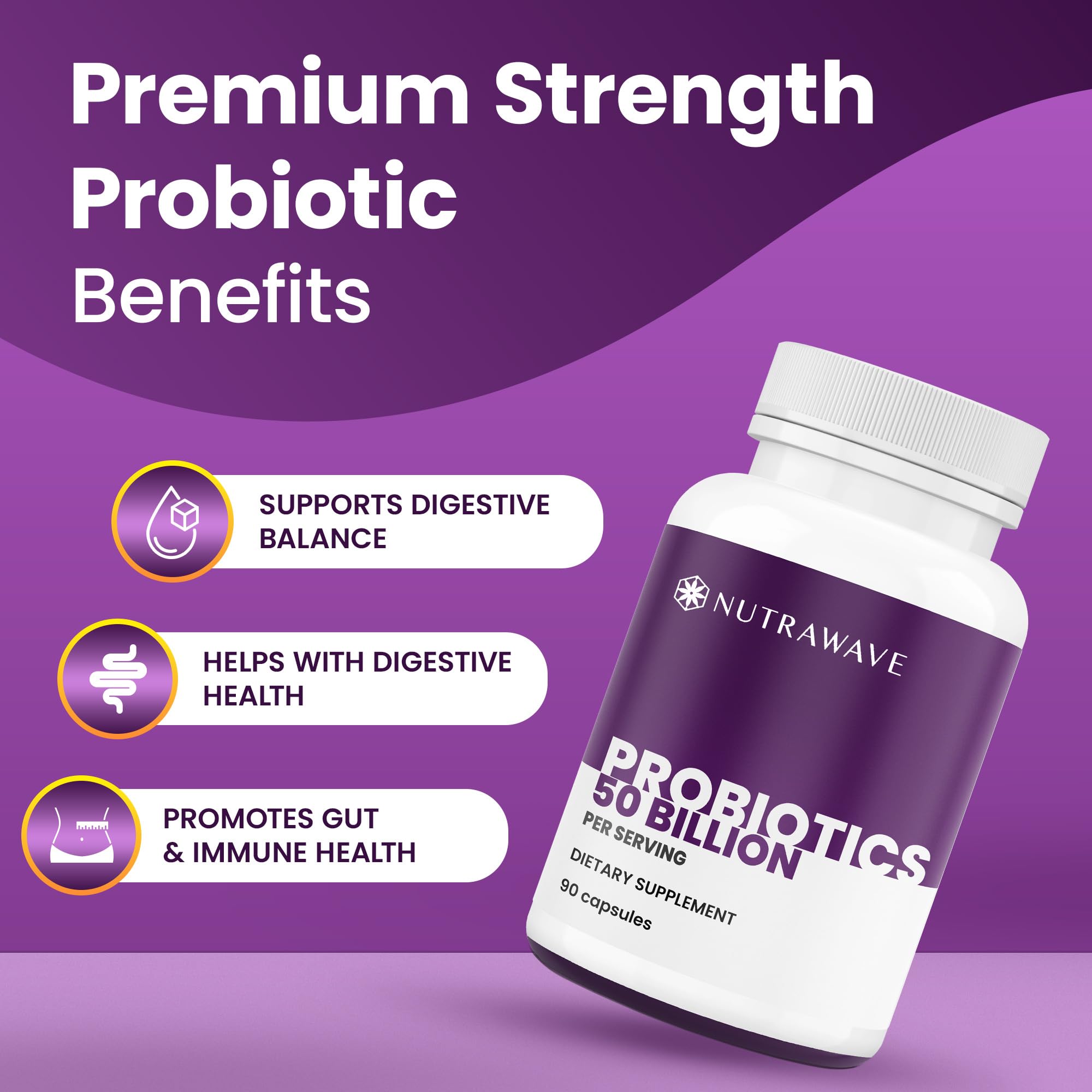 Nutrawave 50 Billion Probiotics for Women & Men, 15 Strains Active Culture. Relieves Bloating & Constipation, Improved Digestion & Gut Health Supplement, Vegan. 60 Powerful Small Capsules. Nutra Wave Au supplements