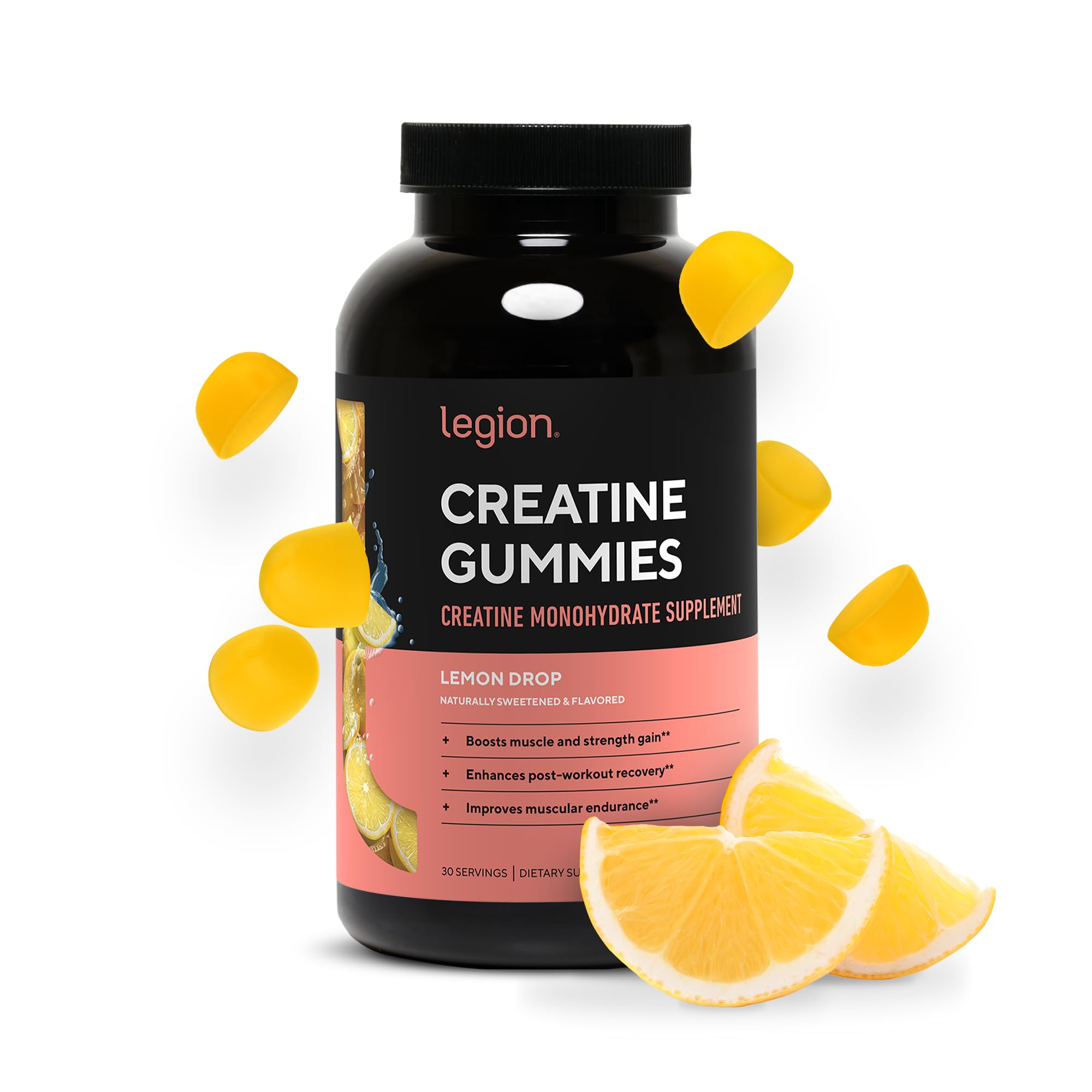LEGION Creatine Monohydrate Gummies for Men & Women – Clean Chewable Creatine Supplement for Strength, Endurance & Muscle Recovery – 30 Lemon Drop Flavor Servings
