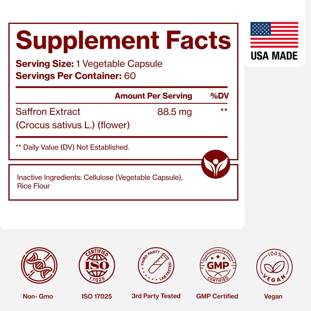 Saffron Supplements - 100% Pure Saffron Extract Capsules - Boost Energy & Mood, Support Eye & Heart Health Pure Micronutrients Au supplements