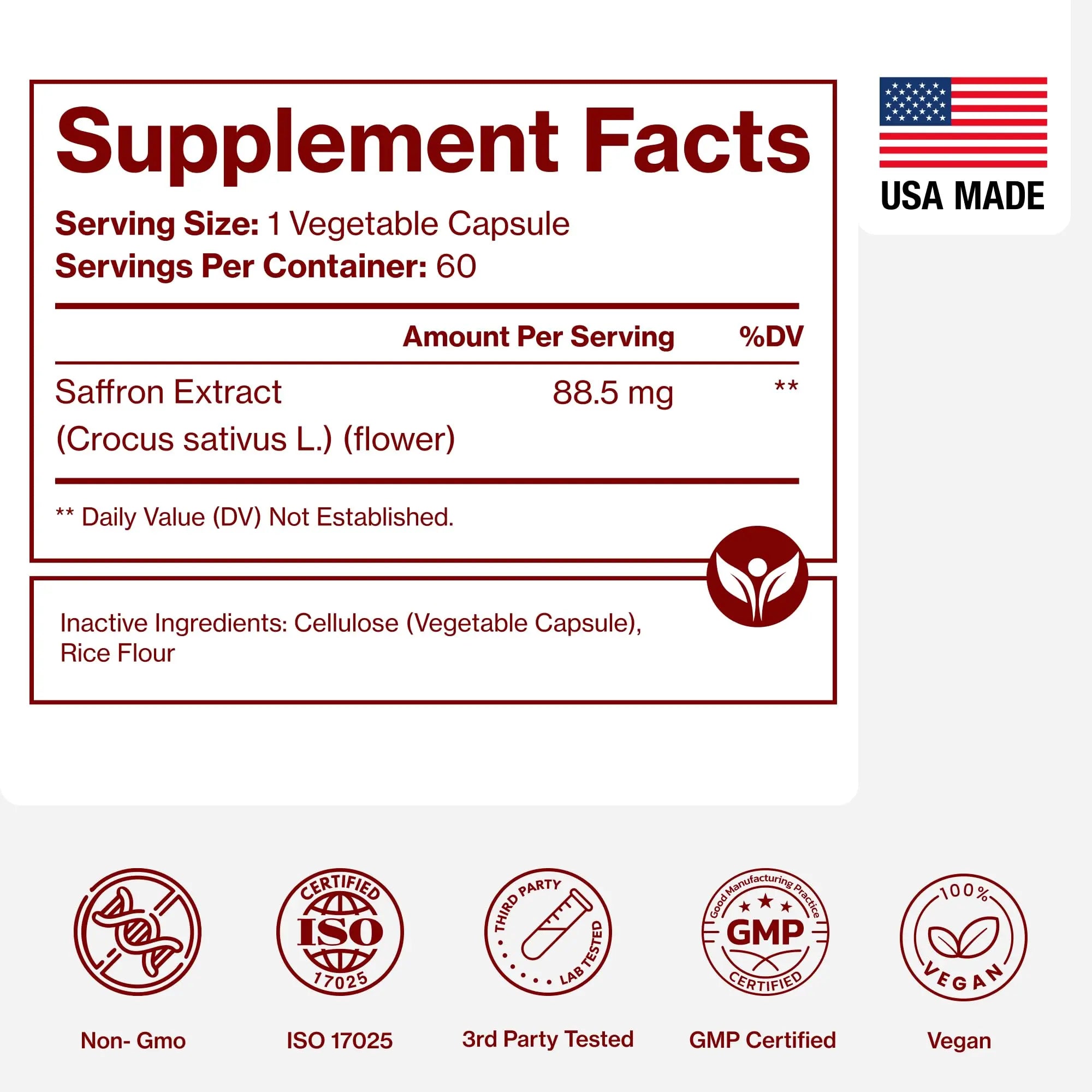 Saffron Supplements - 100% Pure Saffron Extract Capsules - Boost Energy & Mood, Support Eye & Heart Health Pure Micronutrients Au supplements