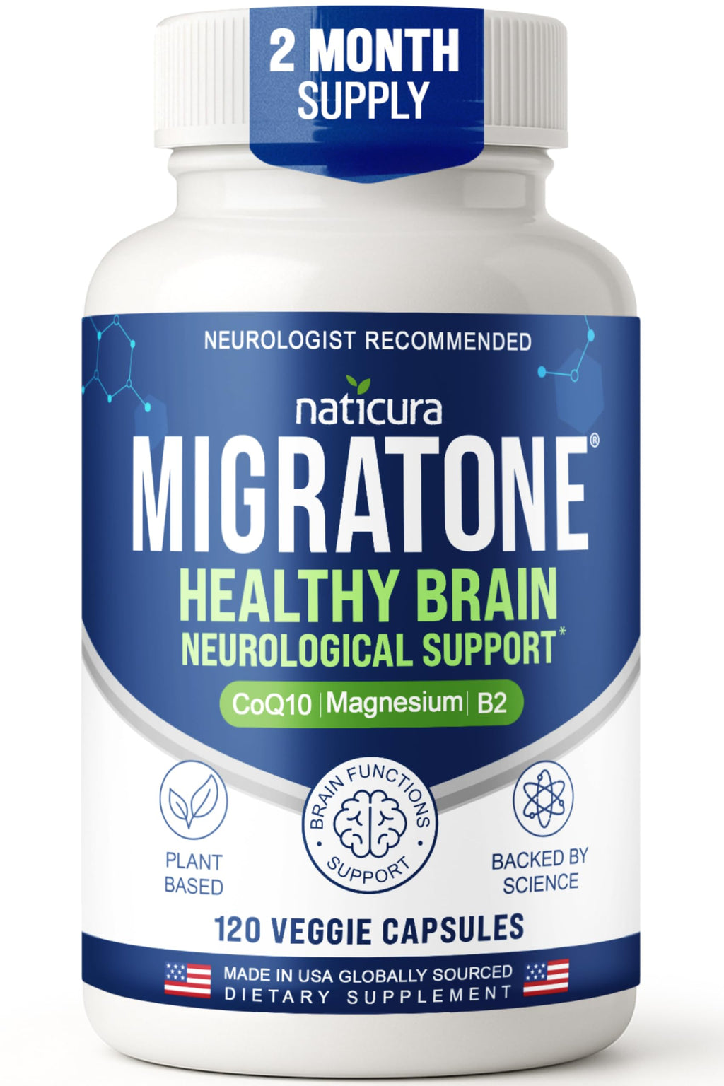 Migratone Migraine Relief Nutritional Support Supplement - with Magnesium, Riboflavin Vitamin B2, B6 & B12, Microactive Coq10, Feverfew, PA-Free Butterbur, and Folate - Clinically Preferred Blend Naticura Au supplements