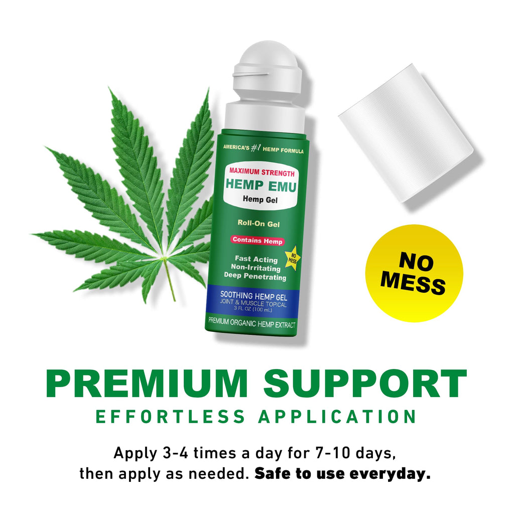 Hemp Emu - Hemp Roll On Gel - Muscle Rub for Back & Joint Discomfort - Soothing Gel with Organic Hemp Oil, Emu Oil, Menthol, Eucalyptus, Aloe Vera Hemp Emu Au supplements