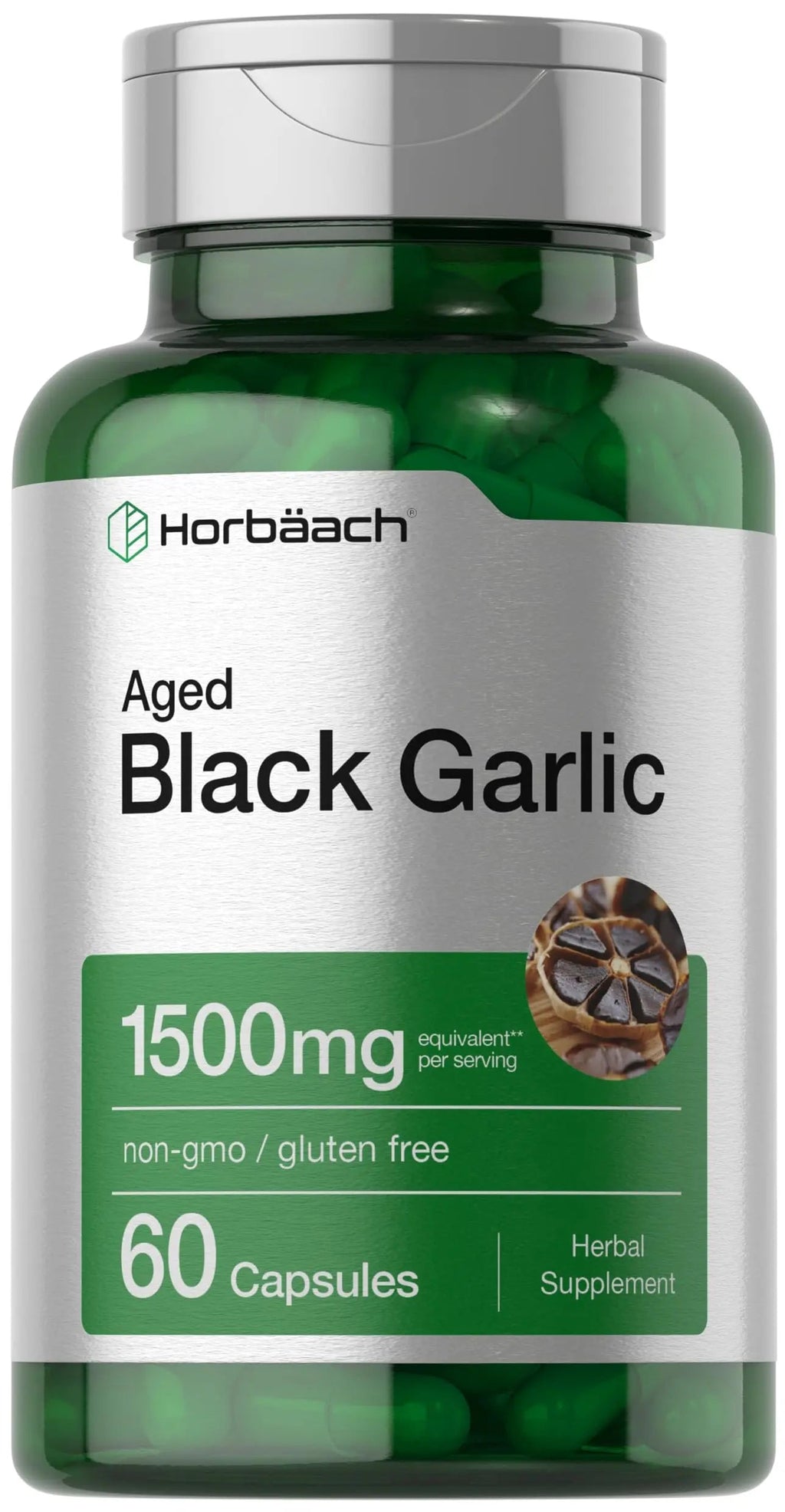 Aged Black Garlic Capsules 1500mg | 60 Count | Fermented Extract Supplement Horbäach Au supplements