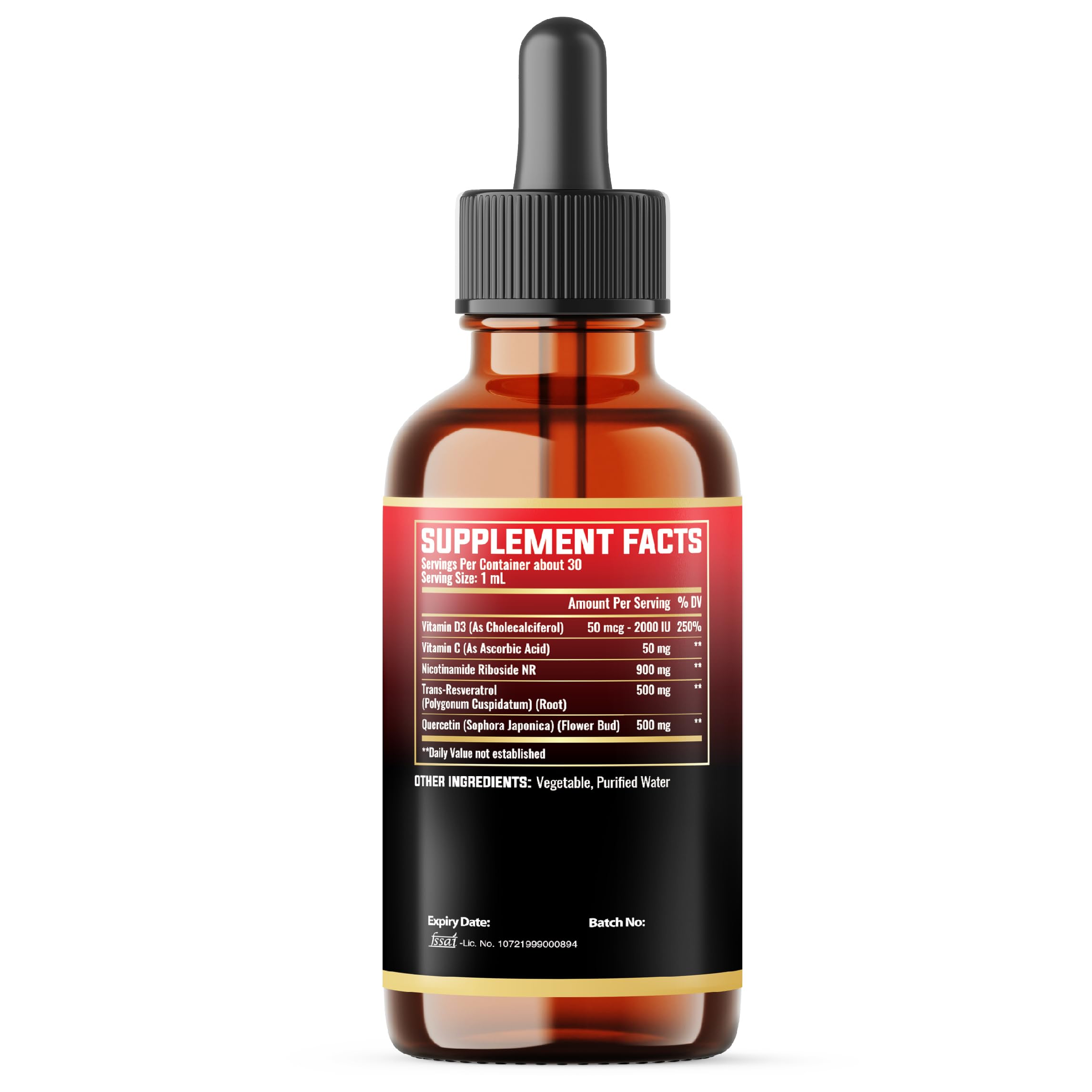 MILIVOL 5in1 NAD+ Liquid Drops w/Nicotinamide Riboside NR 900mg, Quercetin 500mg, Trans-resveratrol 500mg, Vitamin D3-C - Cellular Energy & Repair, Vitality, Healthy Aging - 1FL Oz - 1 Month Supply MILIVOL Au supplements