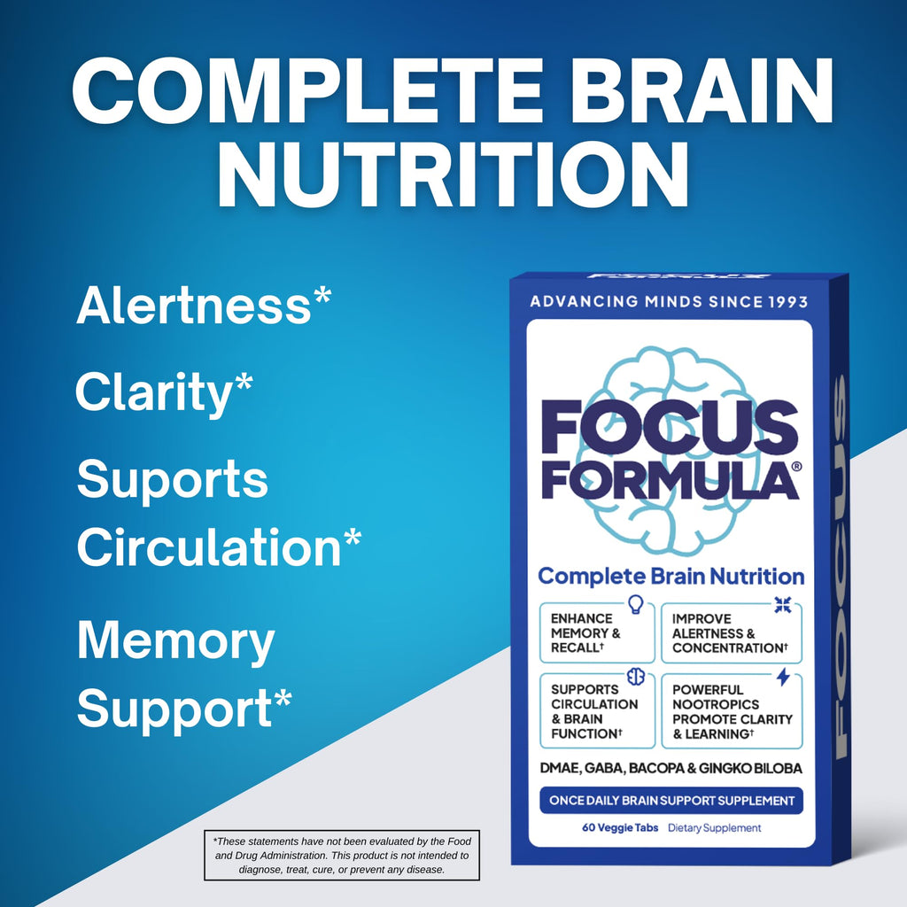 Focus Formula Nootropic Brain Supplement, Focus Capsules for Concentration, Supports Energy, Brain Booster with GABA, DMAE, and BACOPA, Memory Support Supplement, Cognitive Support, 60 Veggie Tablets Focus Formula Au supplements