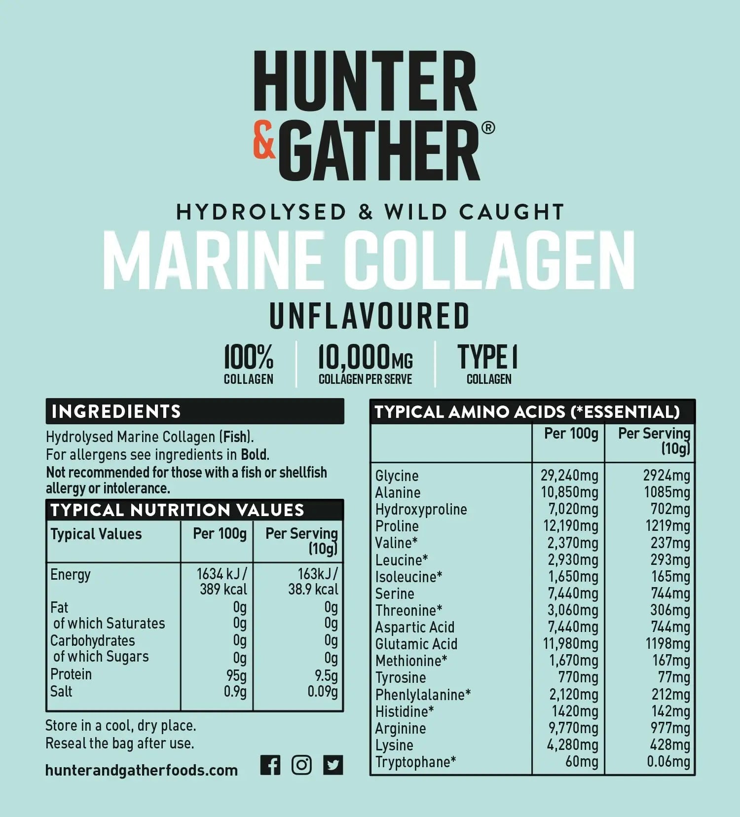 Hunter & Gather Marine Collagen Powder 300g | Pure Unflavoured Premium Hydrolysed Wild Caught Marine Collagen Hunter & Gather Au supplements
