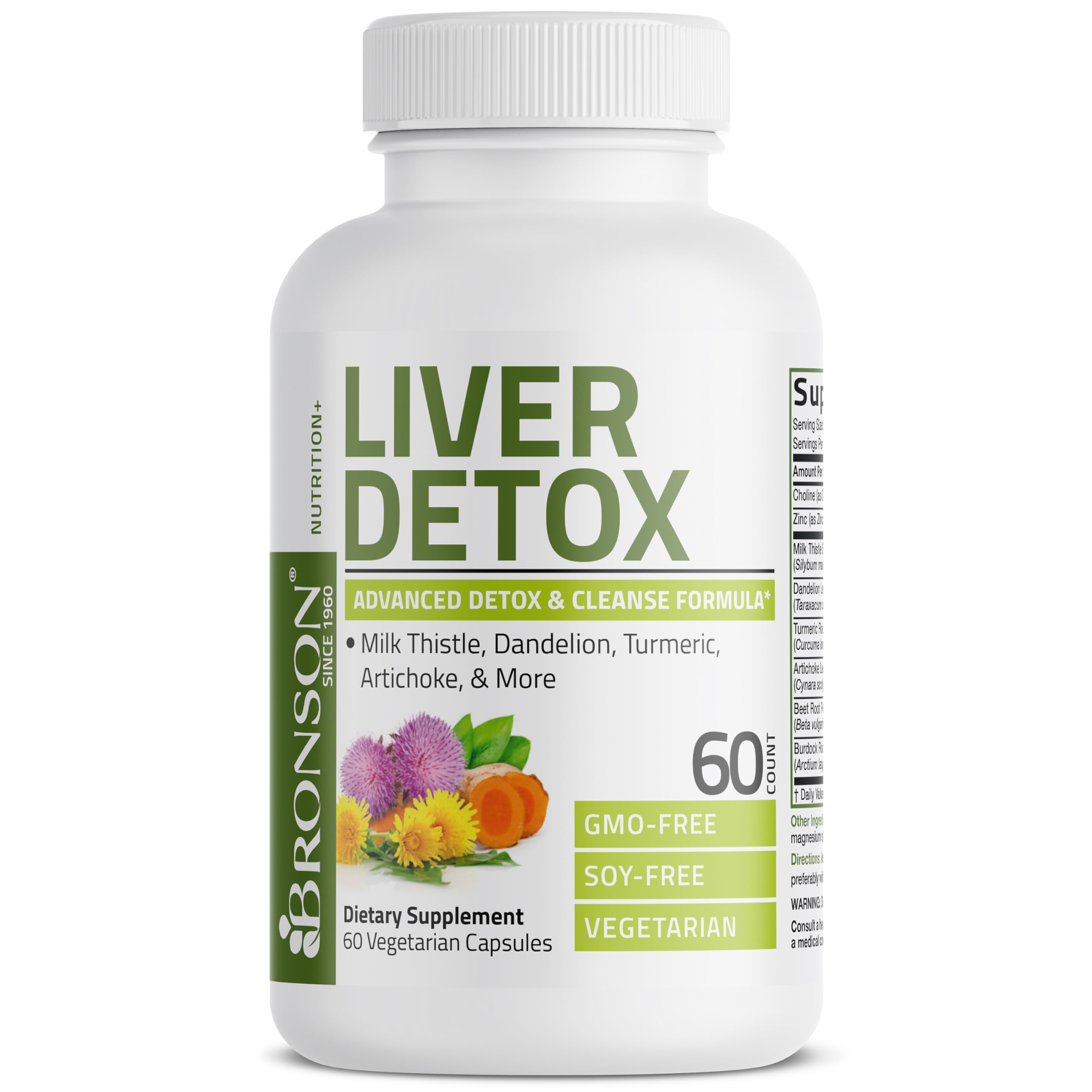 Bronson Liver Detox Advanced Detox & Cleansing Formula Supports Health Liver Function with Milk Thistle, Dandelion Extract, Turmeric, Artichoke Leaf & More