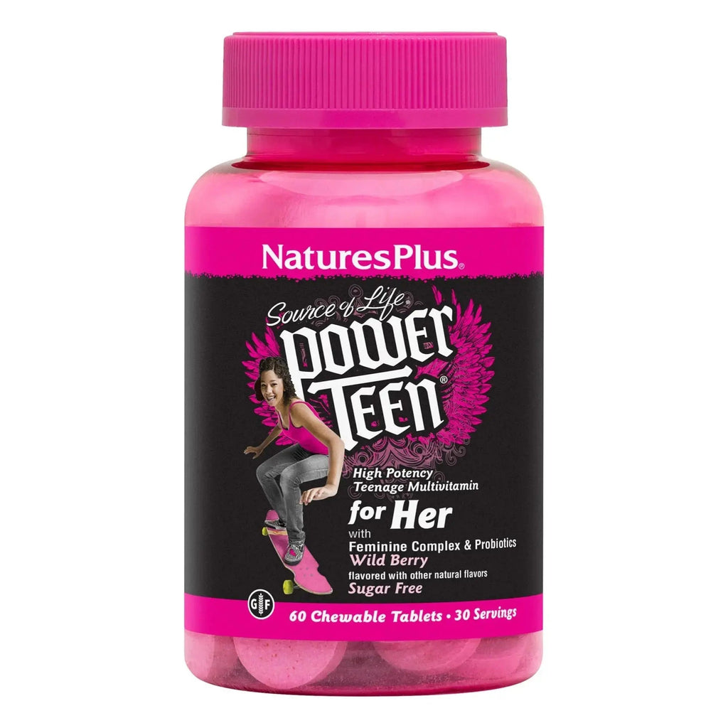 NaturesPlus Source of Life Power Teen for Her, Natural Berry - 60 Chewable Tablets - High Potency Multivitamin - Sugar Free, Vegan - 30 Servings NaturesPlus Au supplements