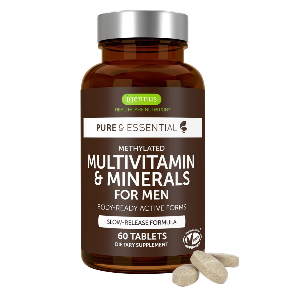 Igennus Methylated Men's Multivitamin with 22 Actives, Added Lycopene for Antioxidant Support, High Potency B12, Sustained Release,