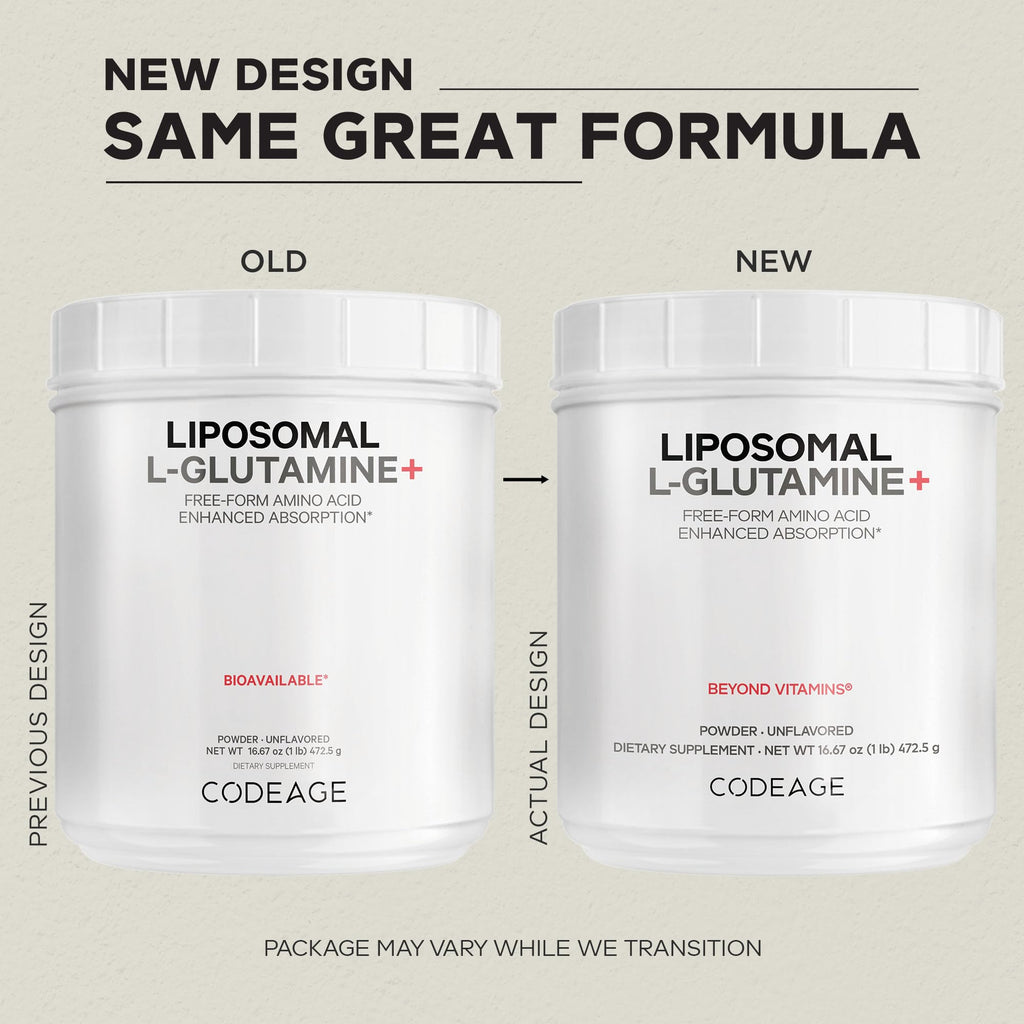 Codeage Liposomal L-Glutamine Powder - High-Potency L-Glutamine 5,000 mg per Serving - 3-Month Supply - Liposomal Delivery, Free-Form Amino Acid, Unflavored Glutamine - Non-GMO Gluten-Free - 16.67 oz Codeage Au supplements