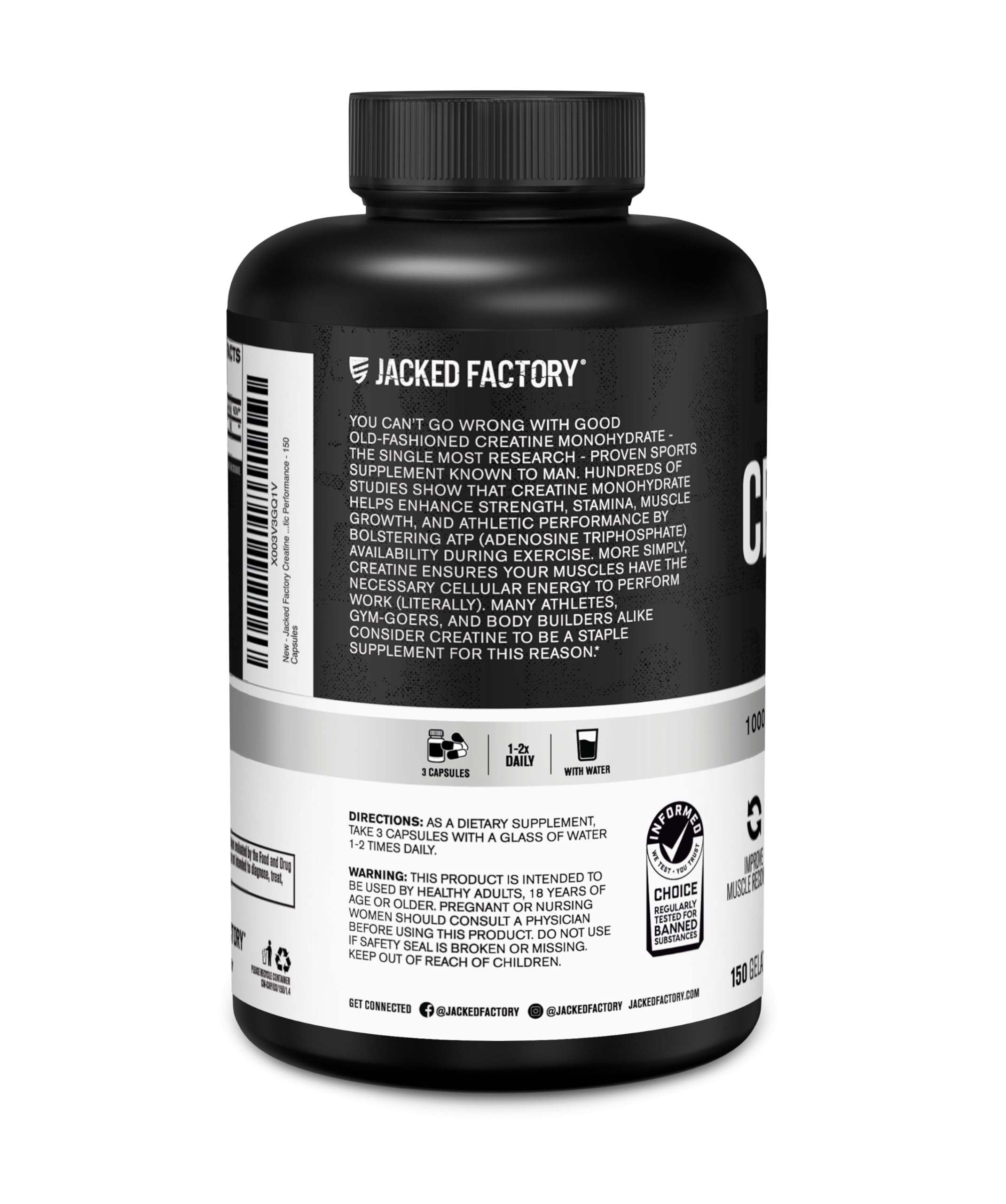 Jacked Factory Creatine Monohydrate Capsules - Creatine Pills for Muscle Growth, Increased Strength, Enhanced Energy Output and Improved Athletic Performance - 150 Capsules Jacked Factory Au supplements