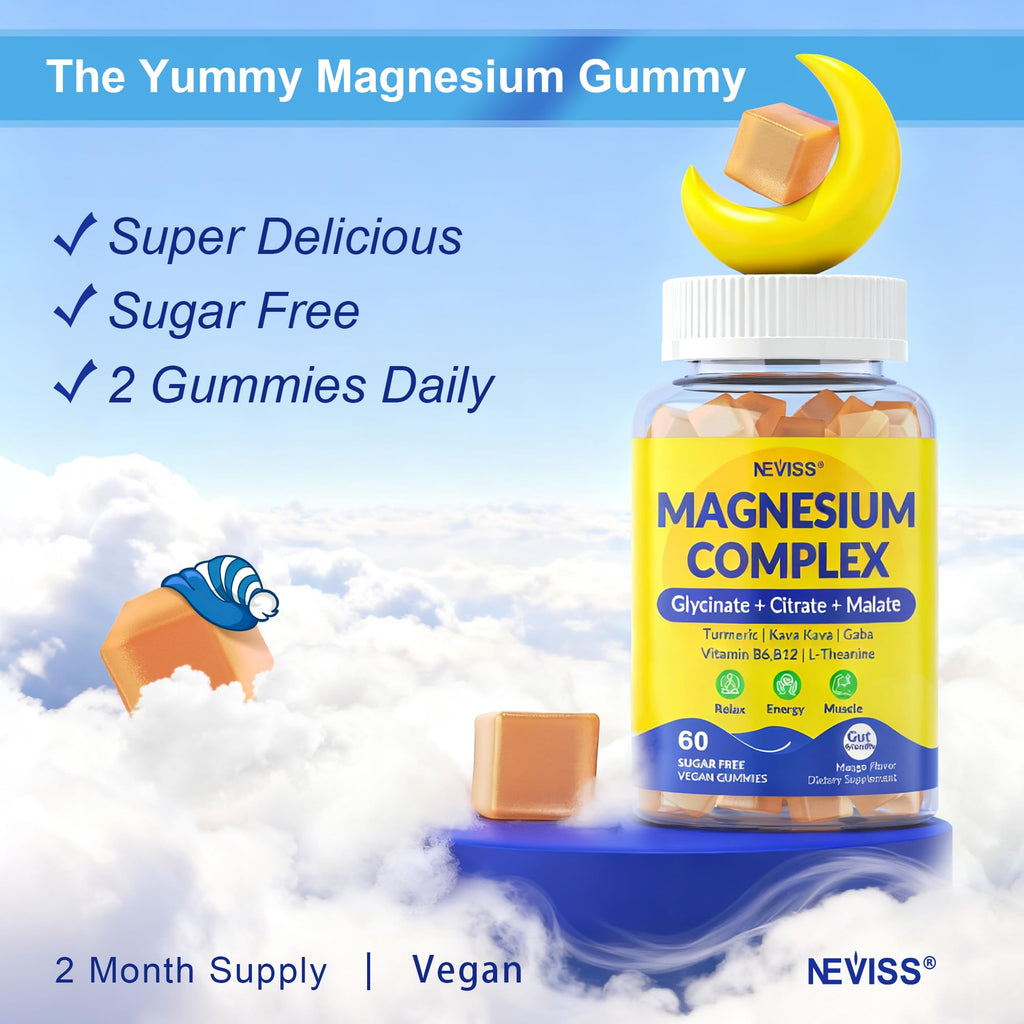 Magnesium Complex Gummies 400mg, Magneisum Glycinate Citrate Malate + Turmeric, GABA, B6 B12, Kava Kava, L-Theanine for Sleep, Calm, Relaxation, Energy
