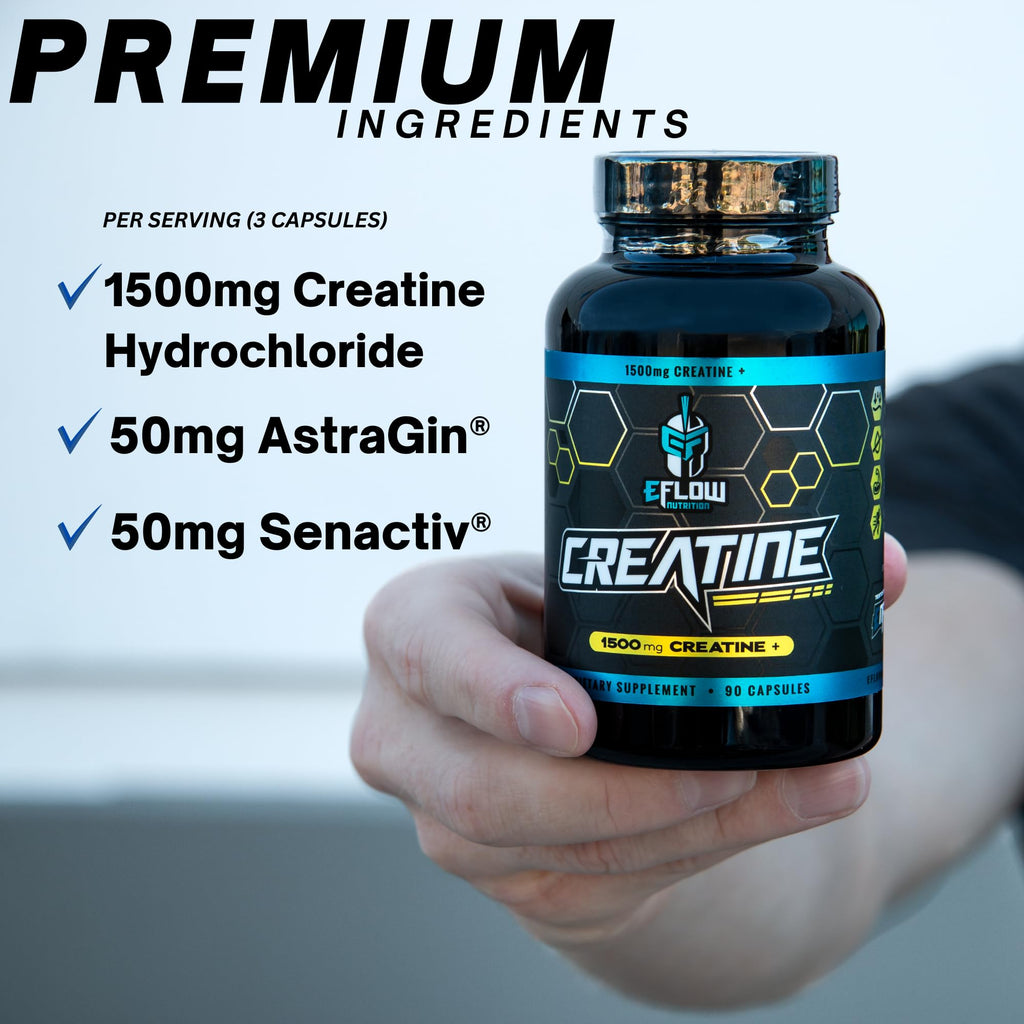 eFlow Creatine Capsules, HCL Creatine Pills - Creatine Supplement for Men & Women, Muscle Builder, Endurance, Strength, with AstraGin and Senactiv (1500mg, 90 Capsules) eFlow Nutrition Au supplements