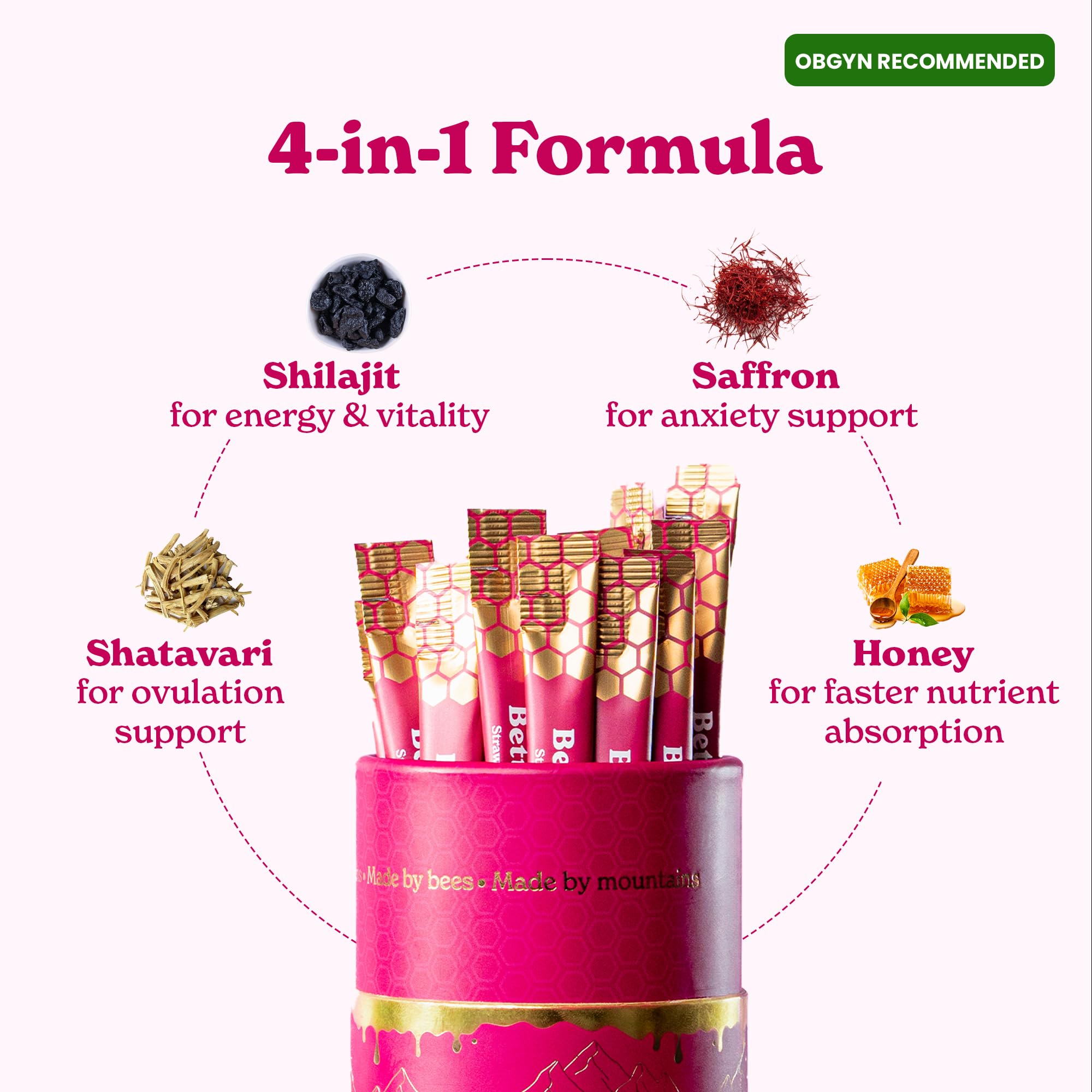 BetterAlt SHE-Lajit Strawberry Honeysticks|Shilajit for Women with Shatavari & Saffron for hormonal Balance & Energy Boost|Tasty Honeysticks