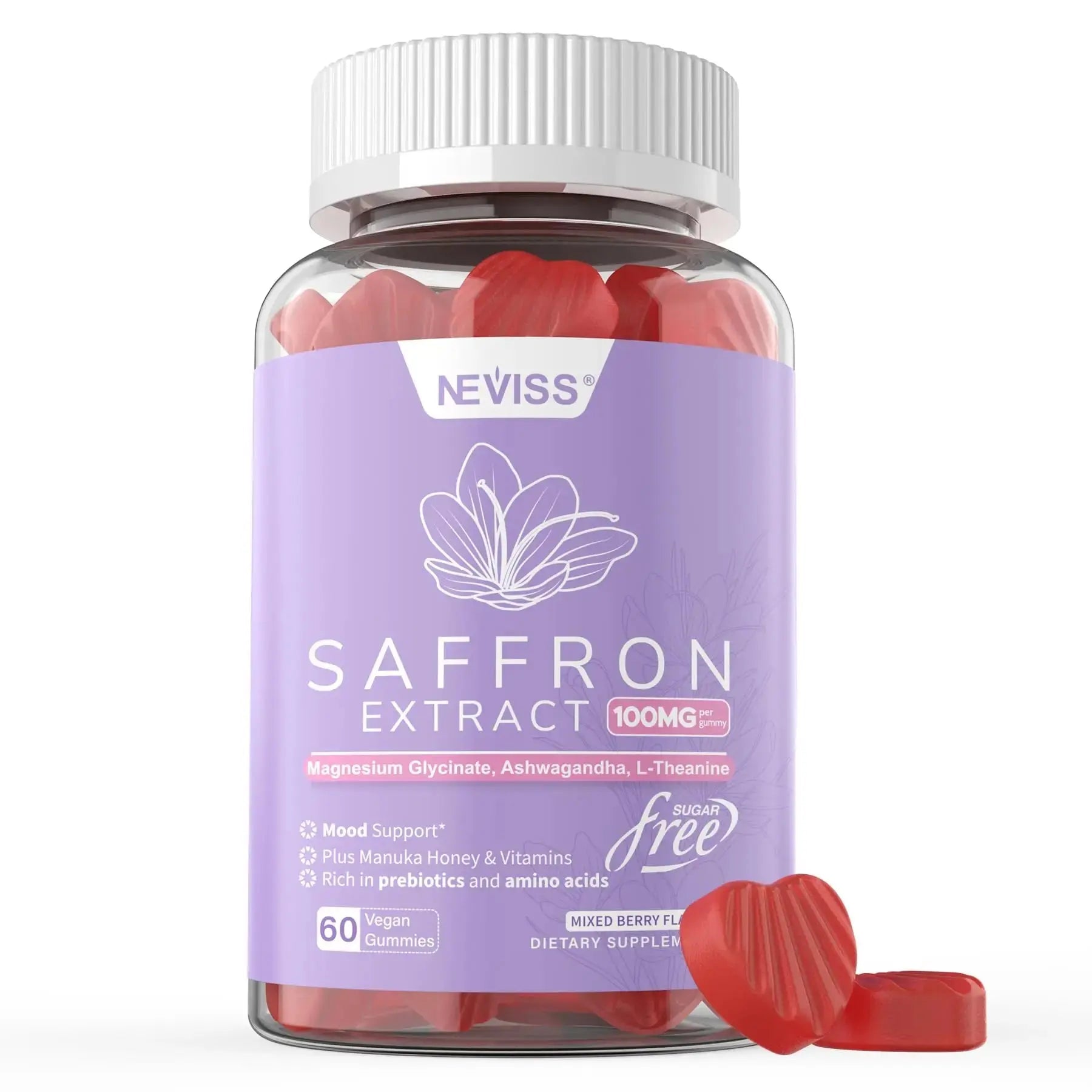 Saffron Supplements Gummies 100mg - 100% Pure Saffron Extract with Magnesium Glycinate, L-Theanine, Turmeric, Ashwagandha NEVISS Au supplements
