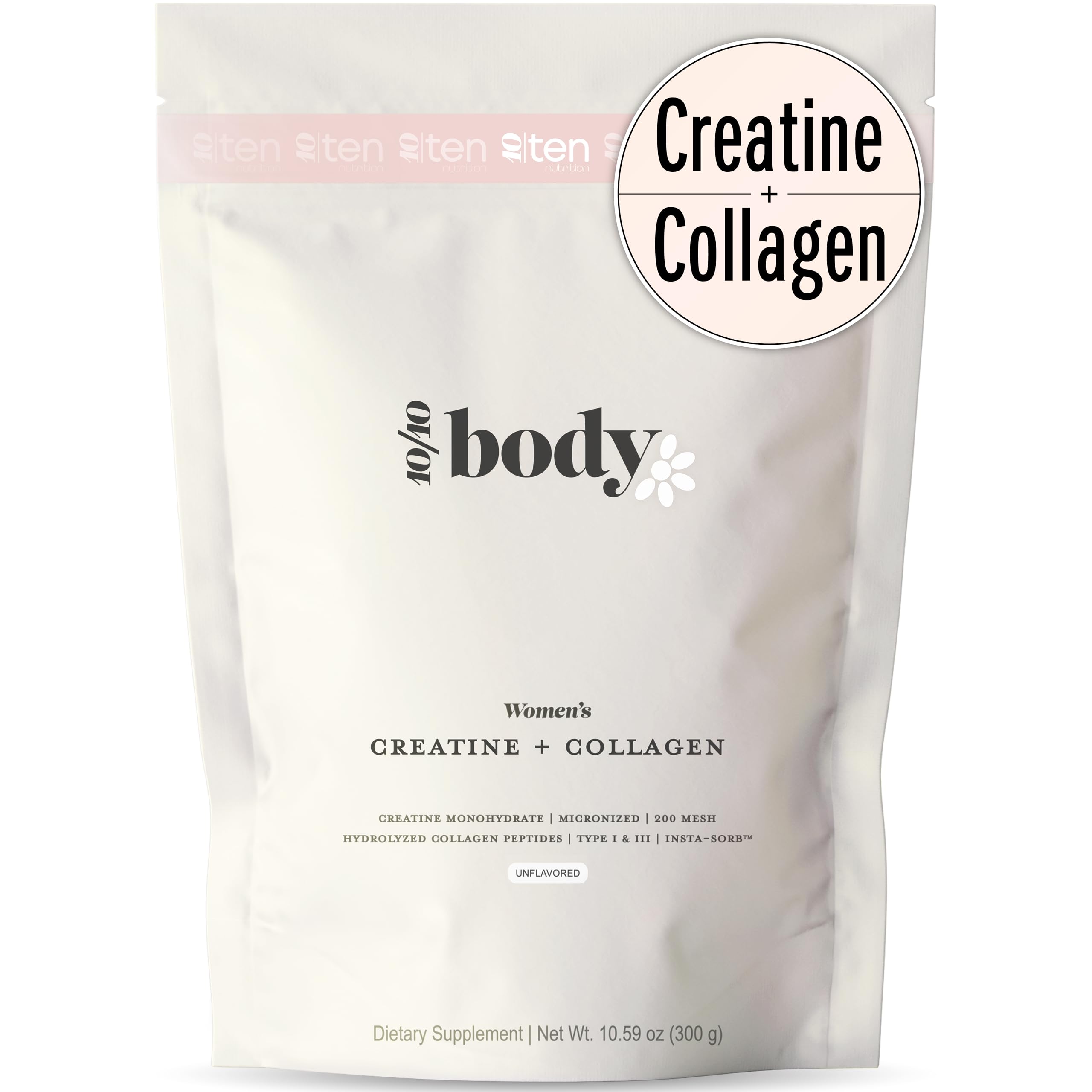 New - Creatine + Collagen for Women – Supports Lean Muscle Growth & Development, Booty Gain, Energy & Recovery – 5g Creatine Monohydrate Plus 5000mg Collagen Peptides Combo – Unflavored, 30 Servings 10Ten Nutrition Au supplements
